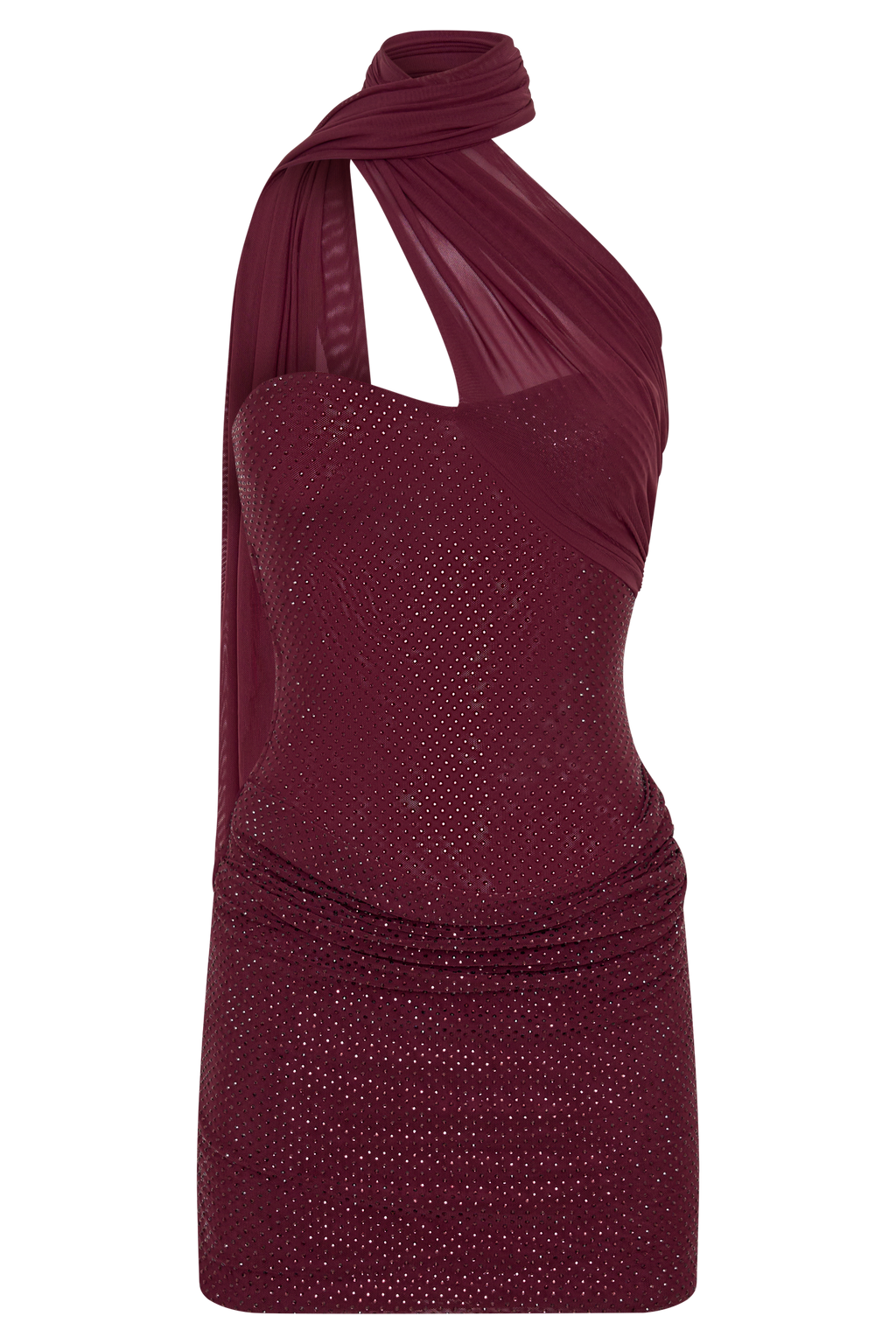 Mattea Diamante Mini Dress With Scarf - Plum