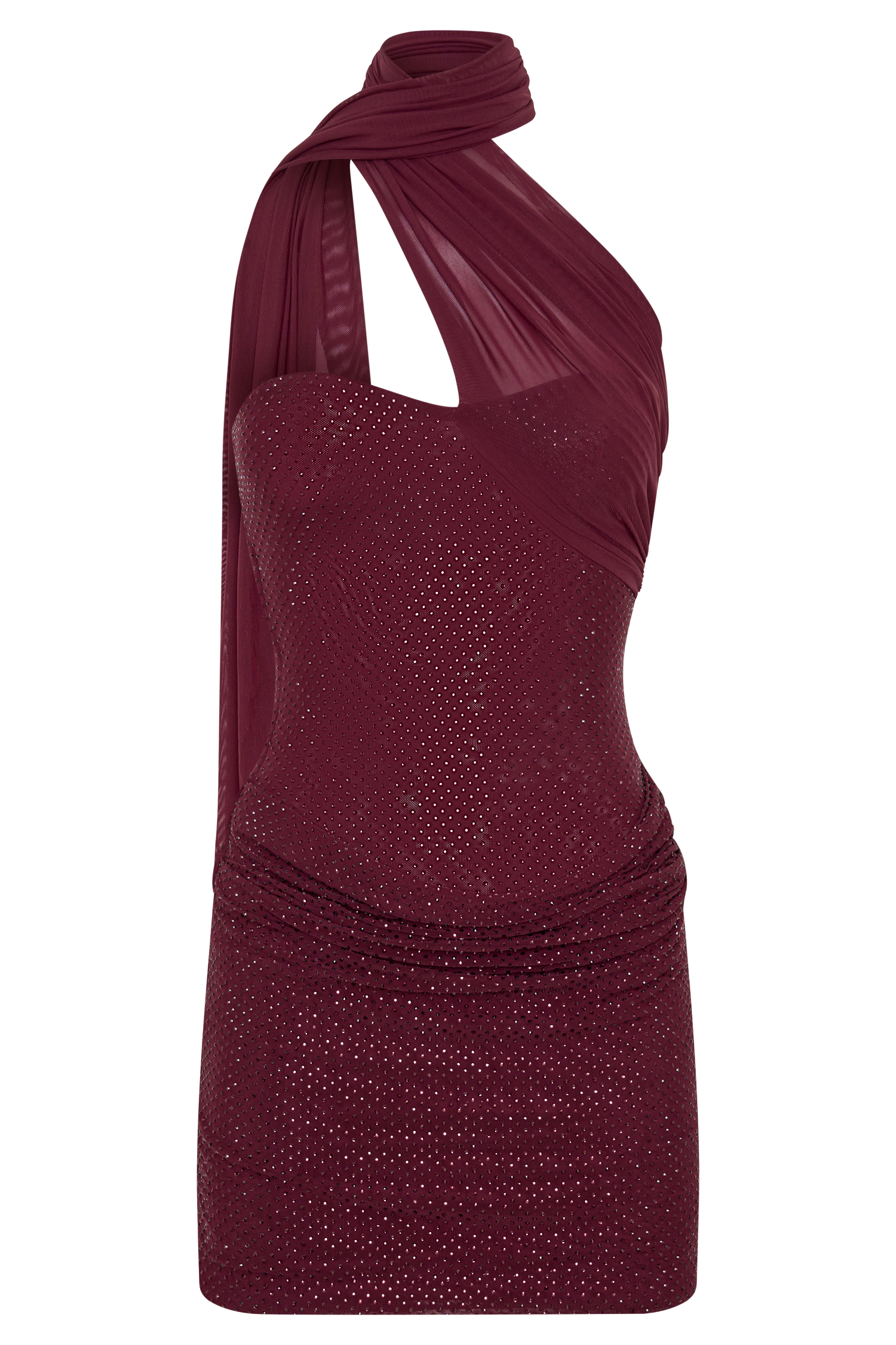 Mattea Diamante Mini Dress With Scarf - Plum
