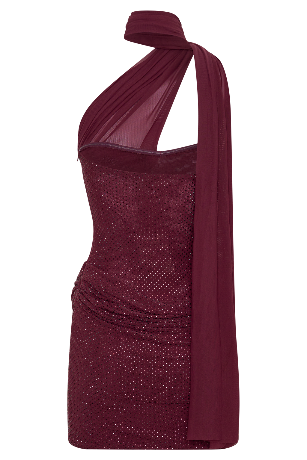 Mattea Diamante Mini Dress With Scarf - Plum