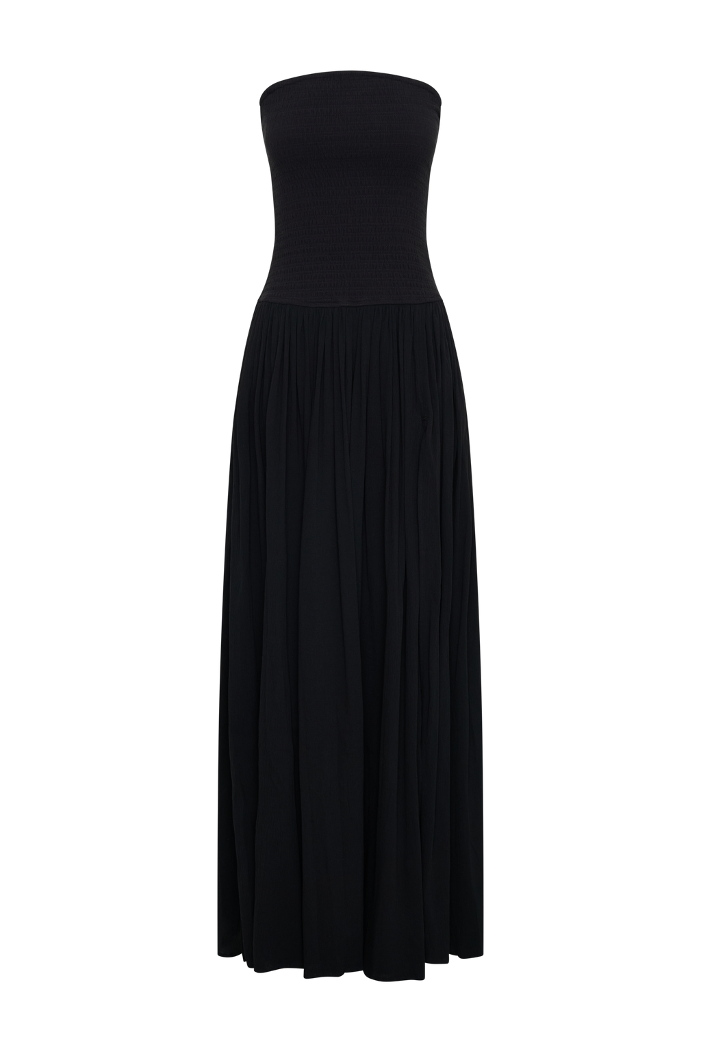 Maureen Cotton Shirring Maxi Dress - Black