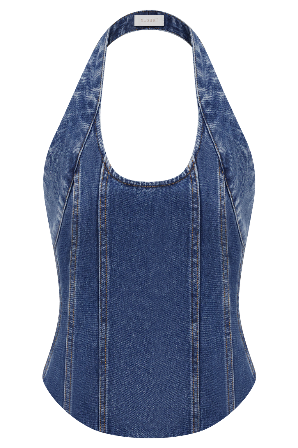 Meadow Denim Corset Halter Top - Dark Blue