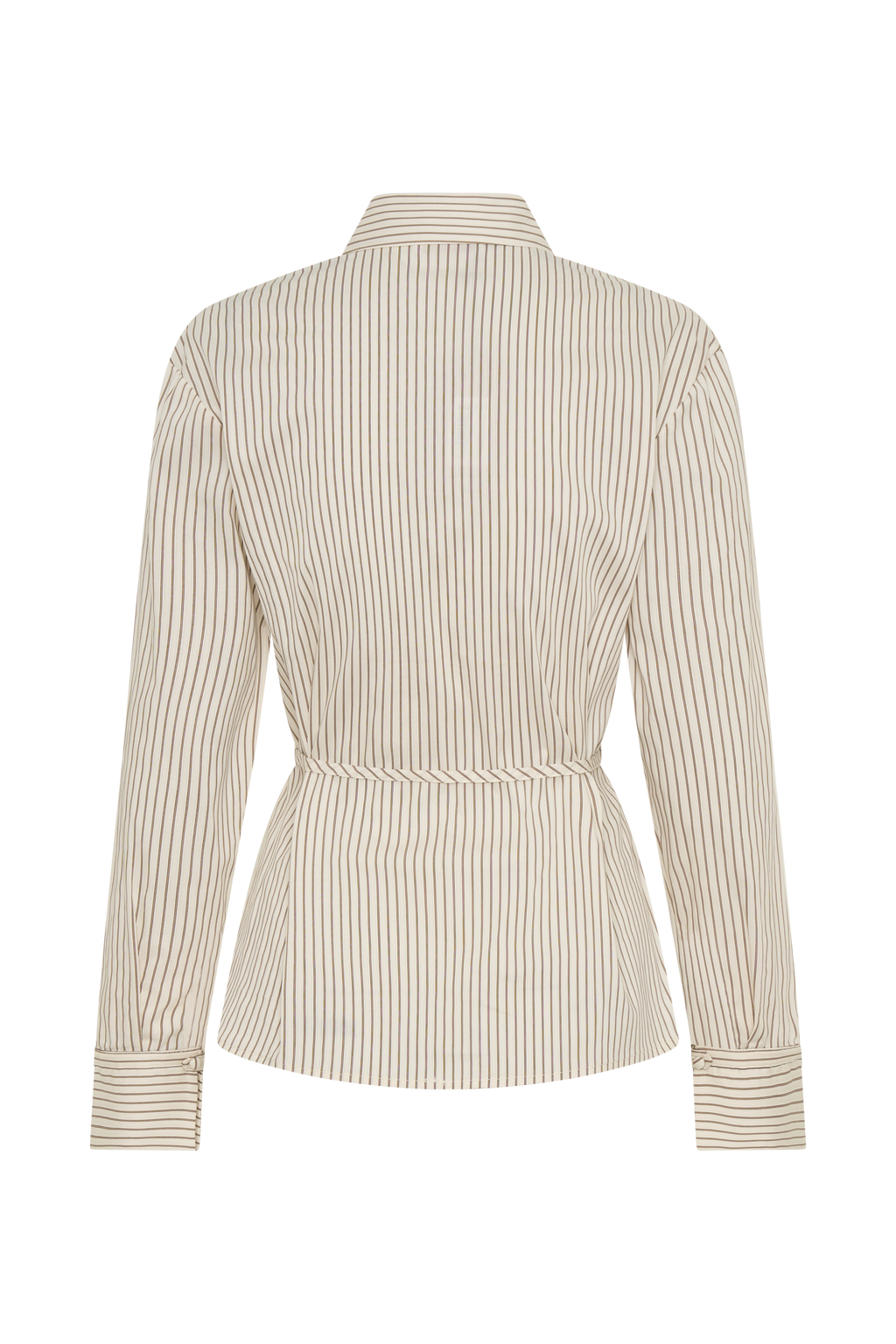 Millie Tie Back Cotton Shirt - Beige Pinstripe