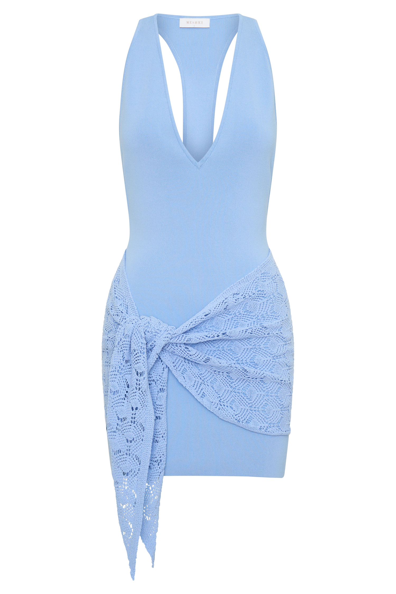 Mollie Mini Dress With Crochet Overlay - Cornflower Blue