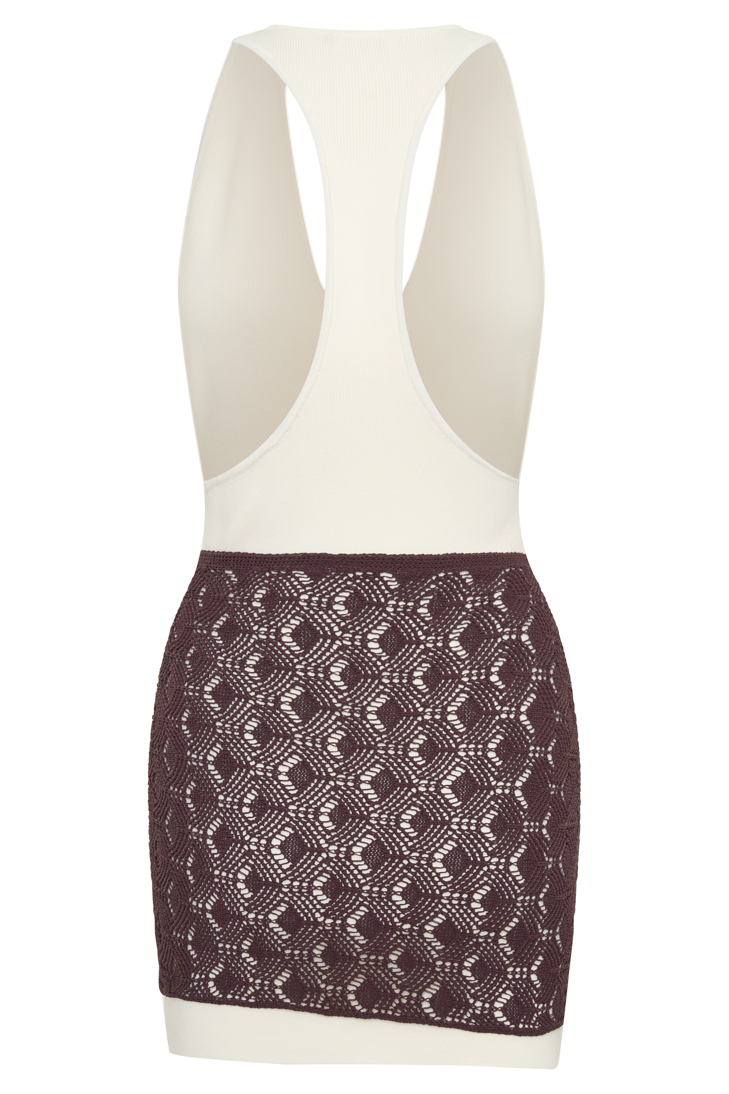 Mollie Mini Dress With Crochet Overlay - White/Chocolate