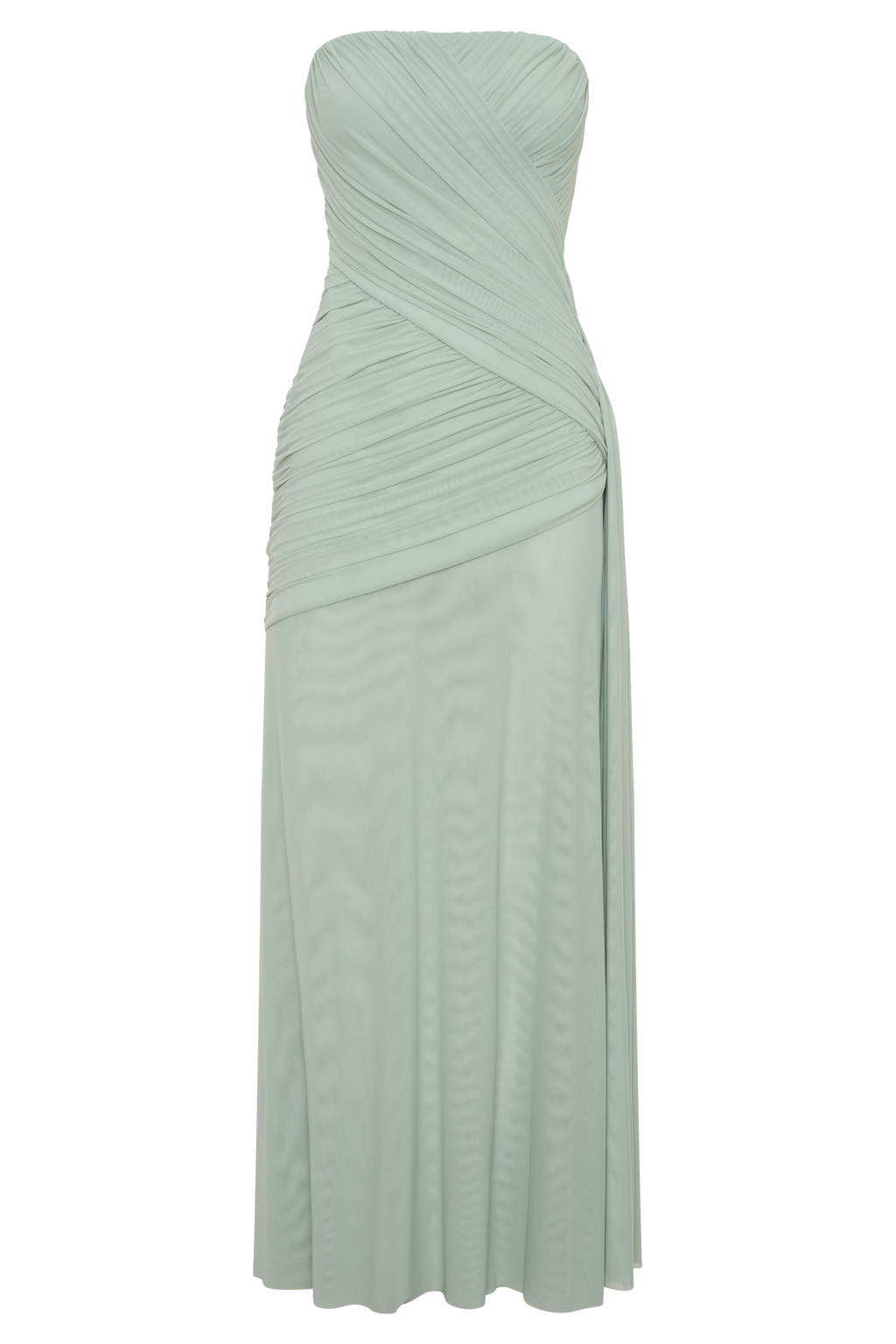 Monet Strapless Ruched Mesh Maxi Dress - Aqua Grey