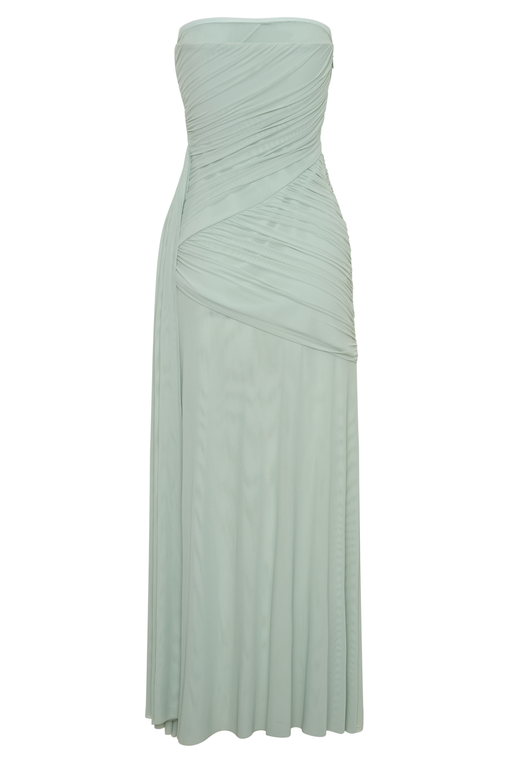 Monet Strapless Ruched Mesh Maxi Dress - Aqua Grey