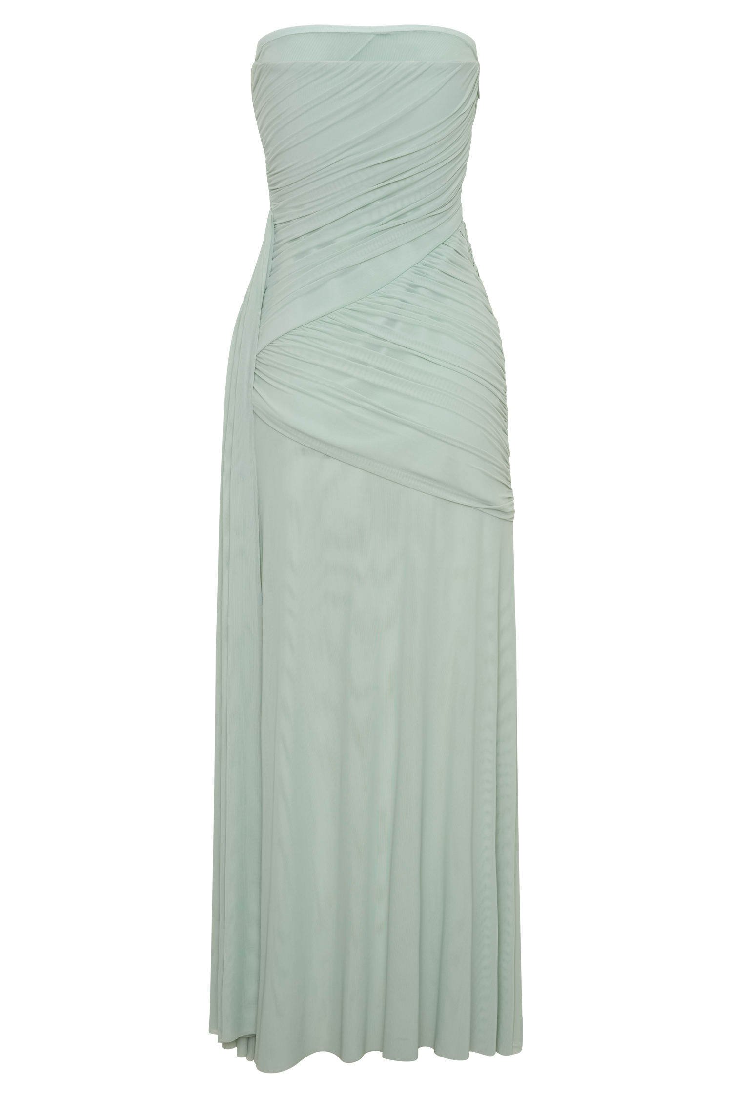 Monet Strapless Ruched Mesh Maxi Dress - Aqua Grey