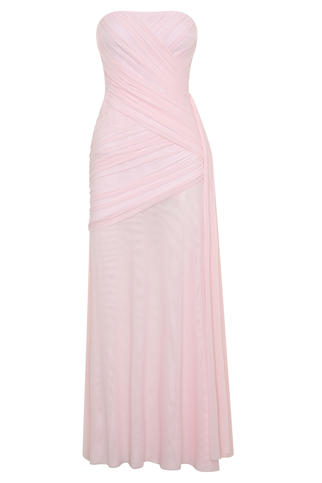 Monet Strapless Ruched Mesh Maxi Dress - Ballet Pink