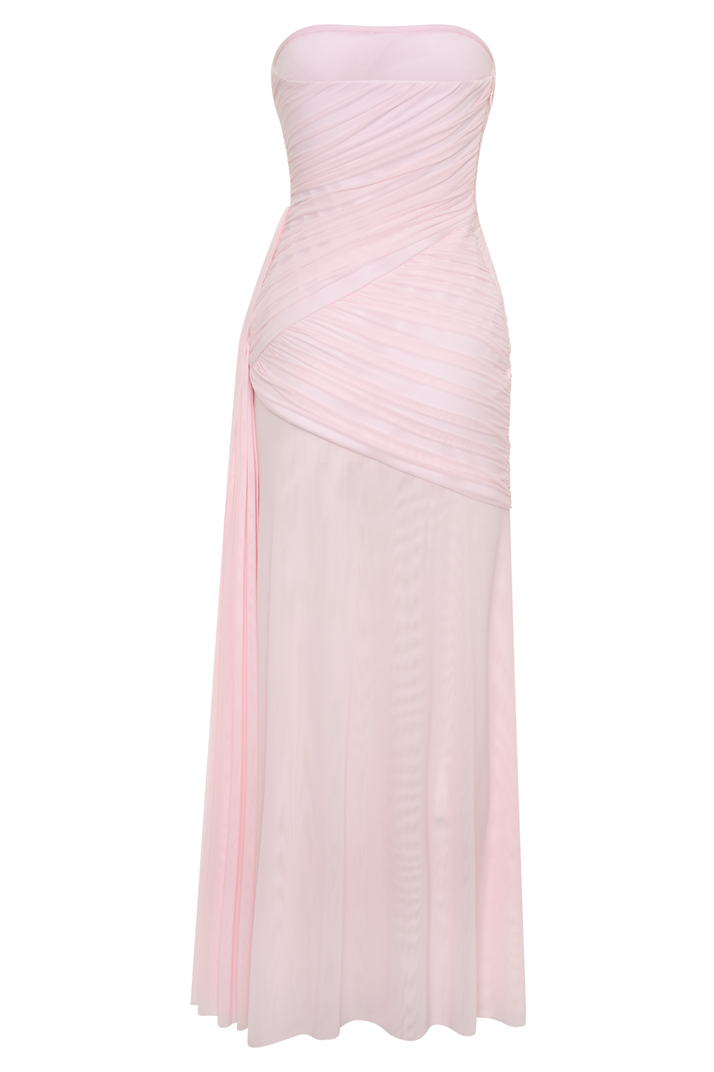 Monet Strapless Ruched Mesh Maxi Dress - Ballet Pink
