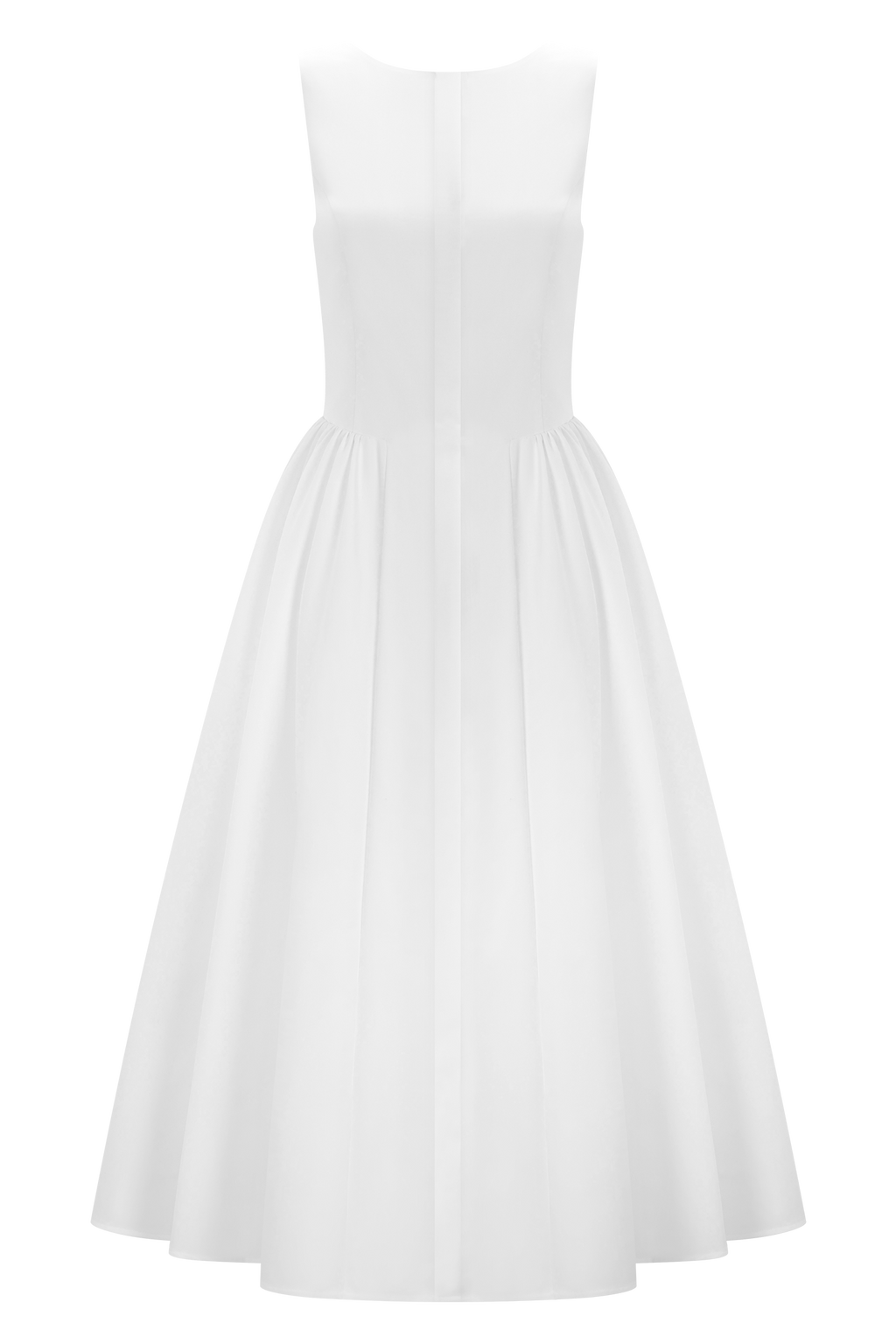 Monika Gathered Waist Cotton Midi Dress - White