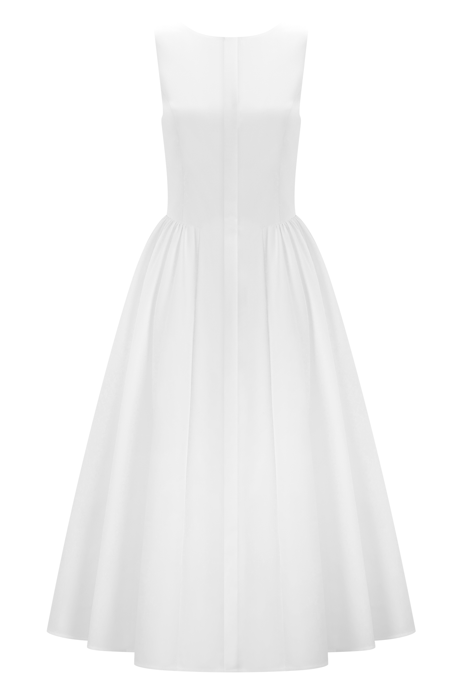 Monika Gathered Waist Cotton Midi Dress - White