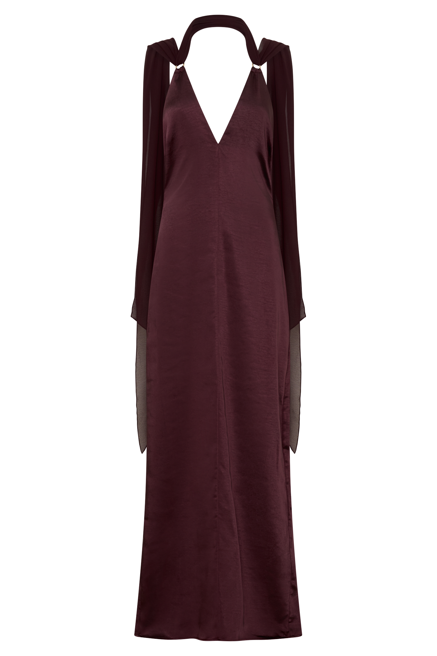 Myla Draped Shoulders Satin Maxi Dress - Chocolate