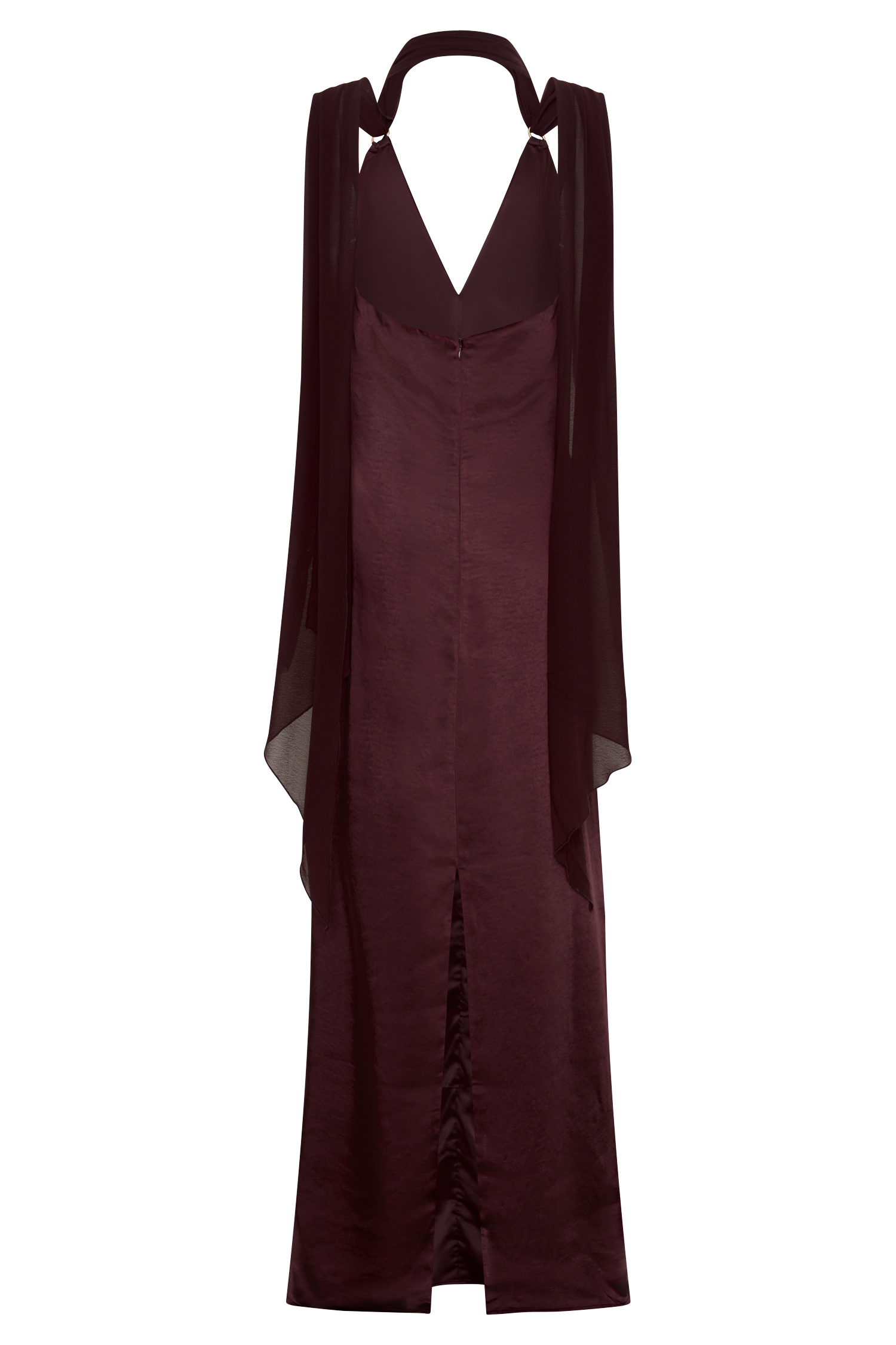 Myla Draped Shoulders Satin Maxi Dress - Chocolate