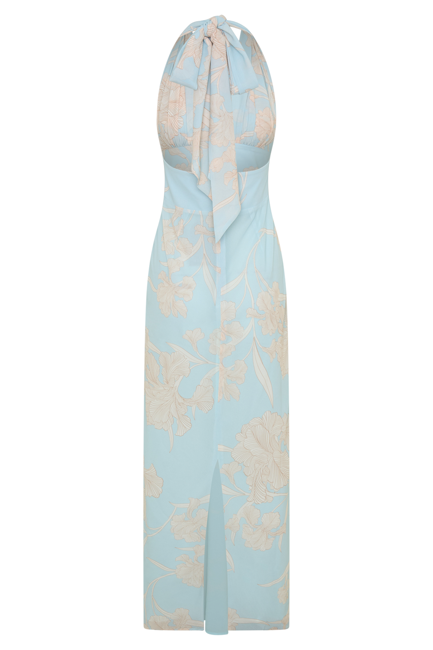 Nadine Halter Scarf Chiffon Maxi Dress - Blue Floral Print
