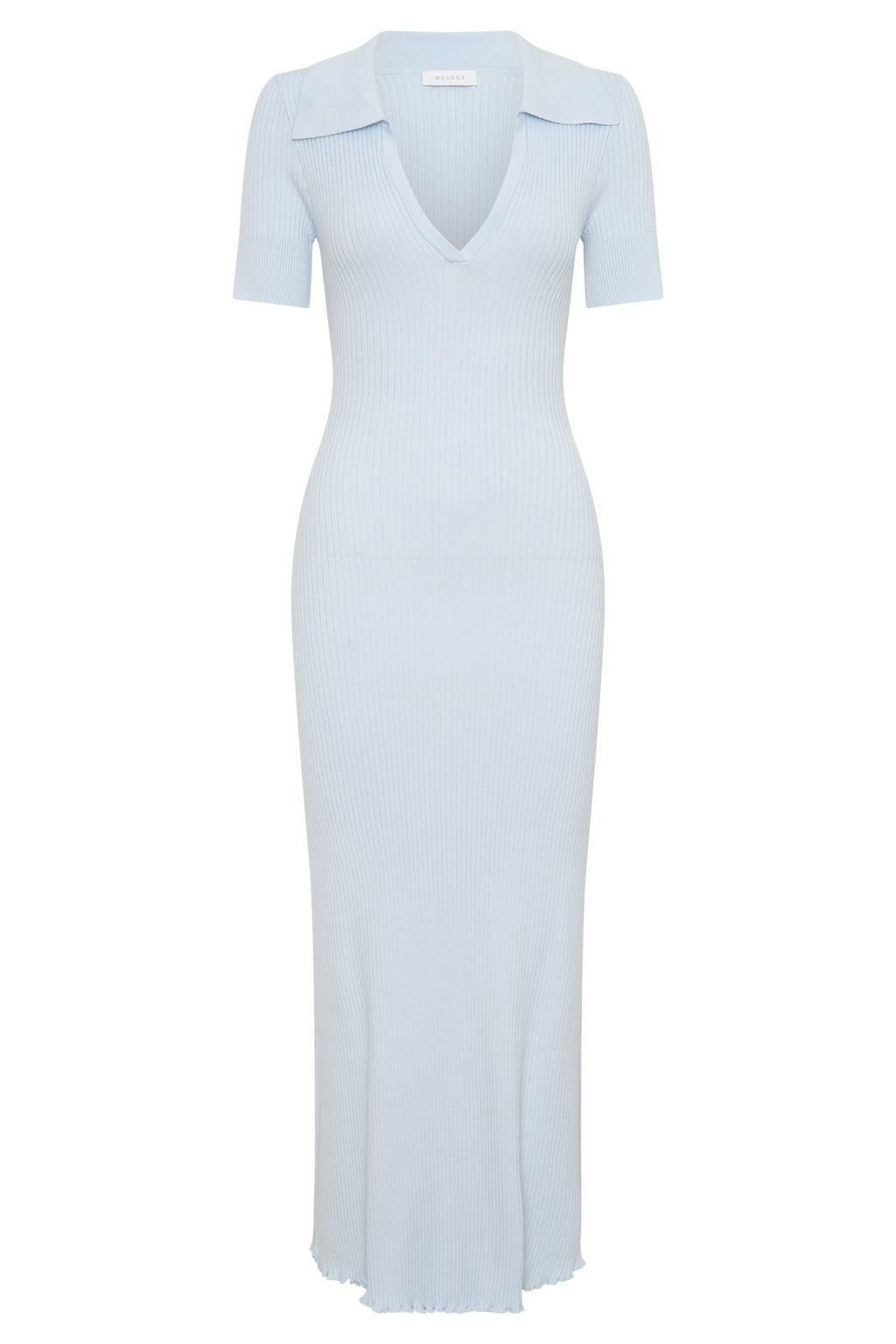 Nichelle Short Sleeve Collared Knit Midi Dress - Light Blue
