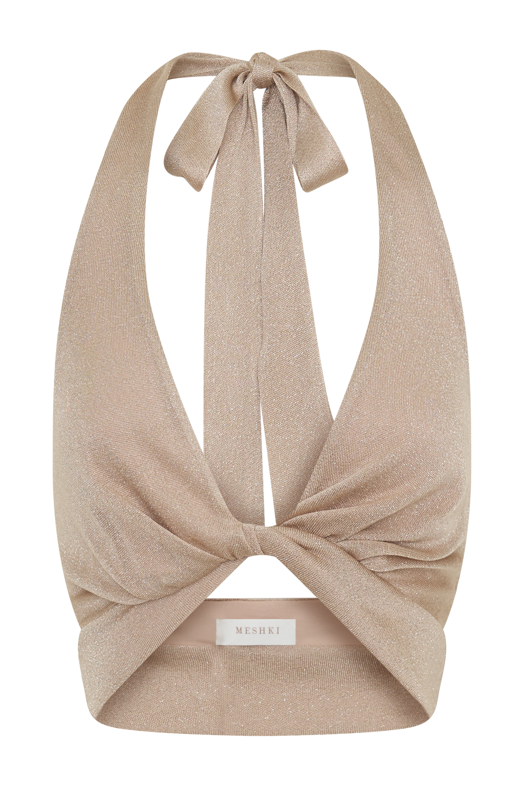 Nola Draped Lurex Halter Top - Gold