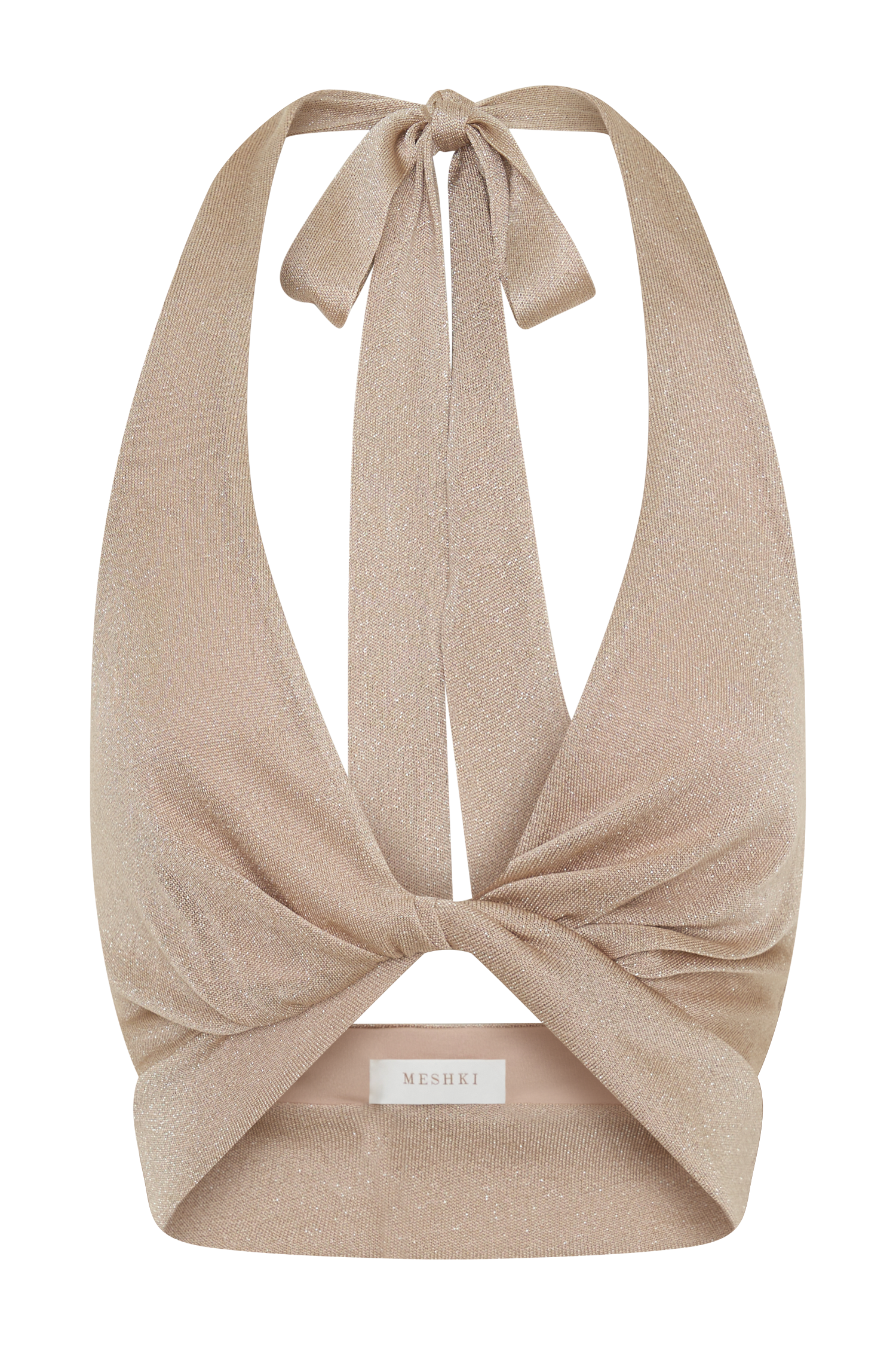 Nola Draped Lurex Halter Top - Gold