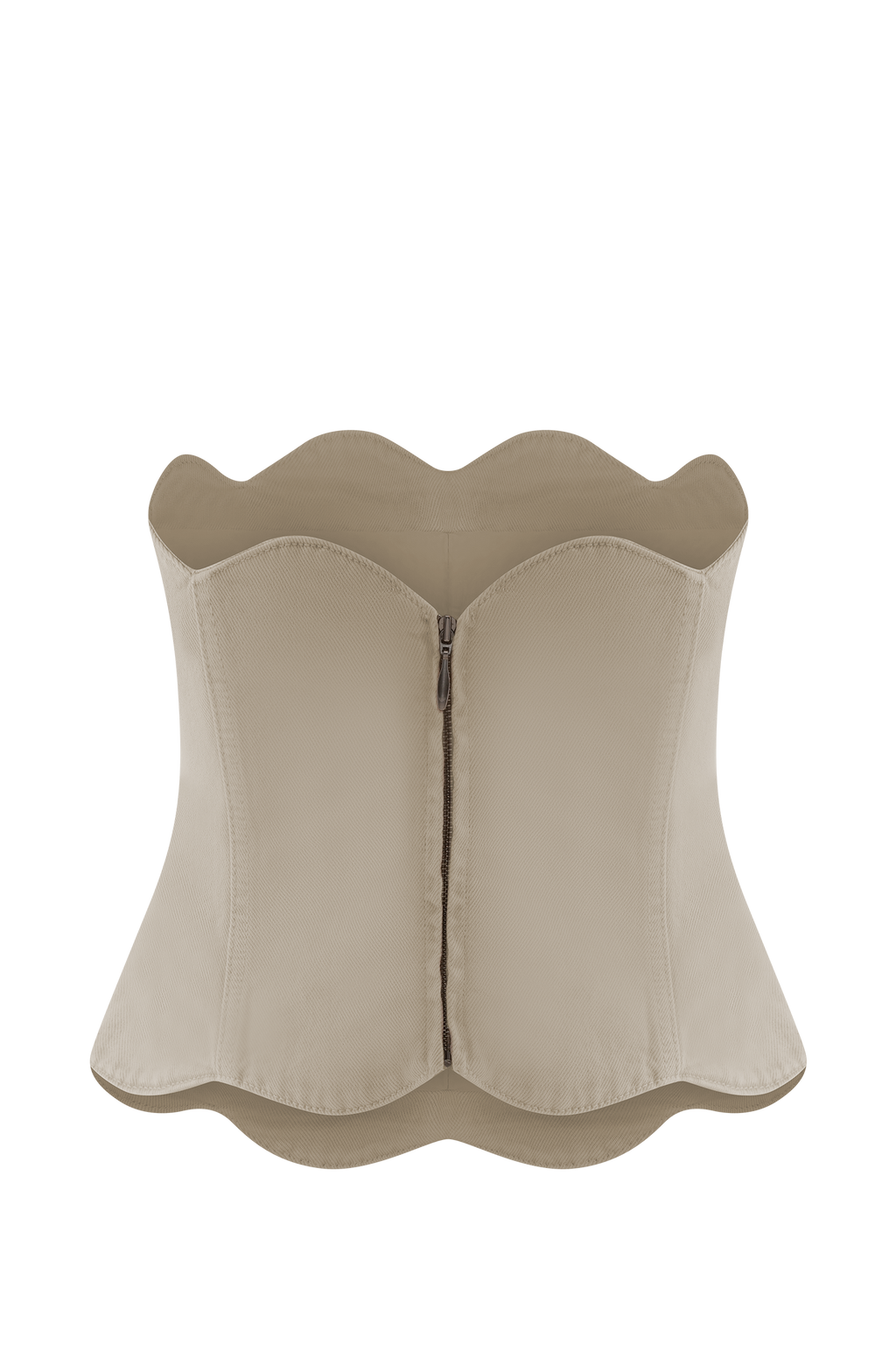 Oakley Strapless Scallop Denim Top - Stone Wash