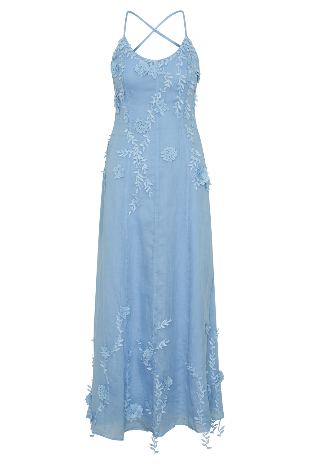 Odette Floral Lace Midi Dress - Pale Blue