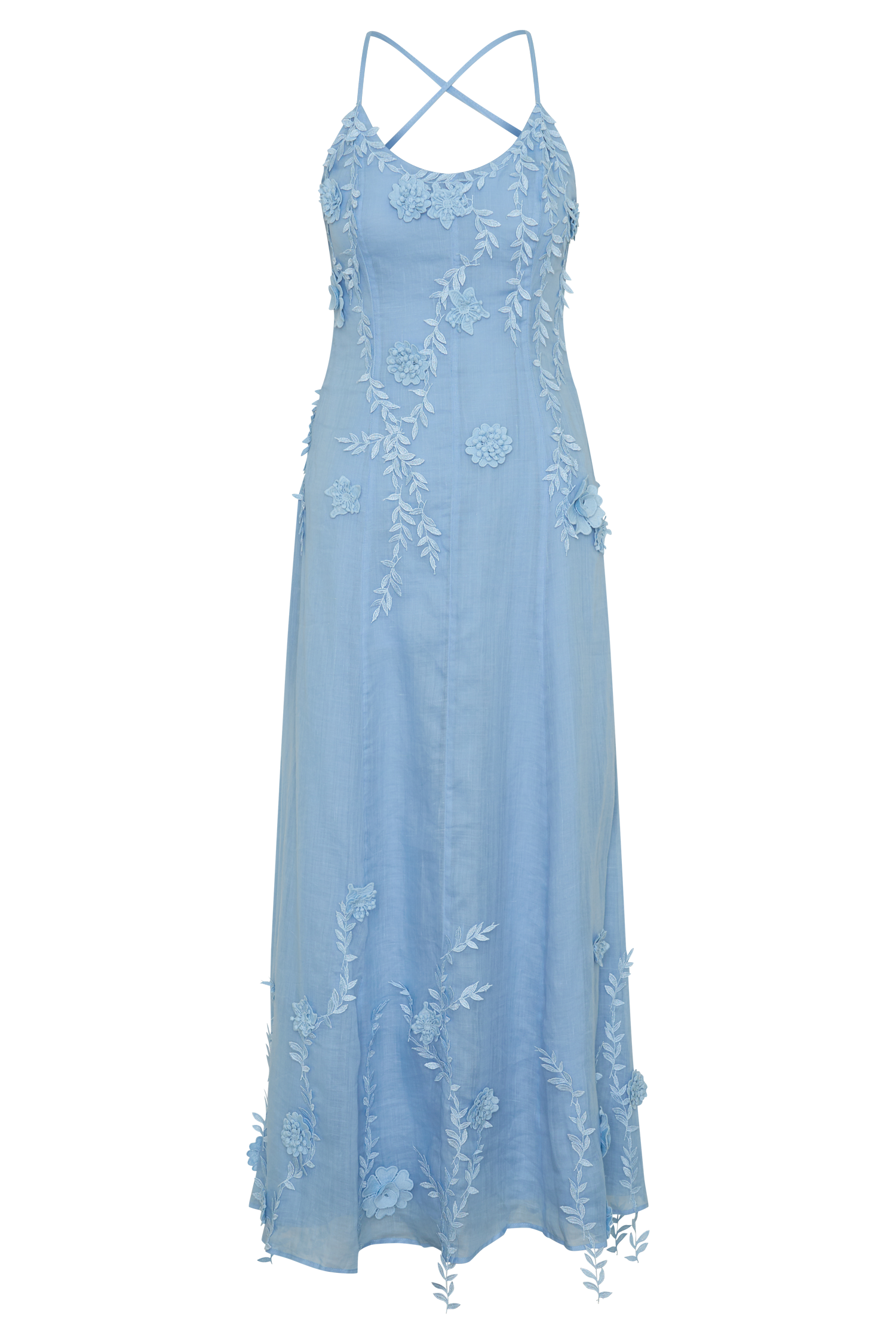 Odette Floral Lace Midi Dress - Pale Blue