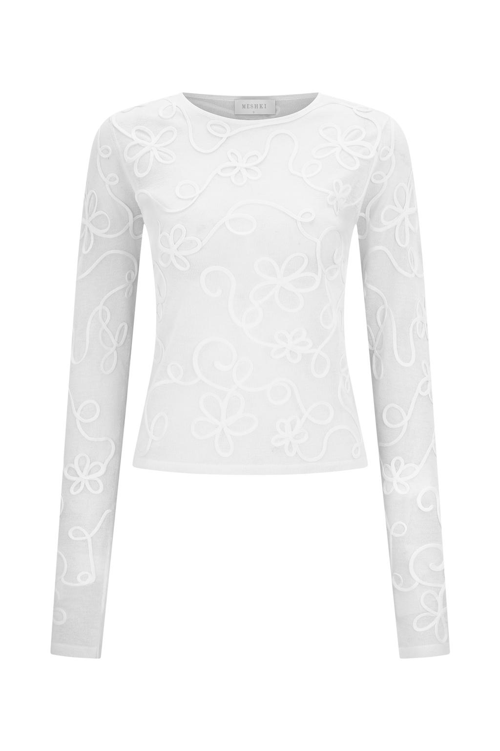Omari Embroidery Long Sleeve Knit Top - Ivory