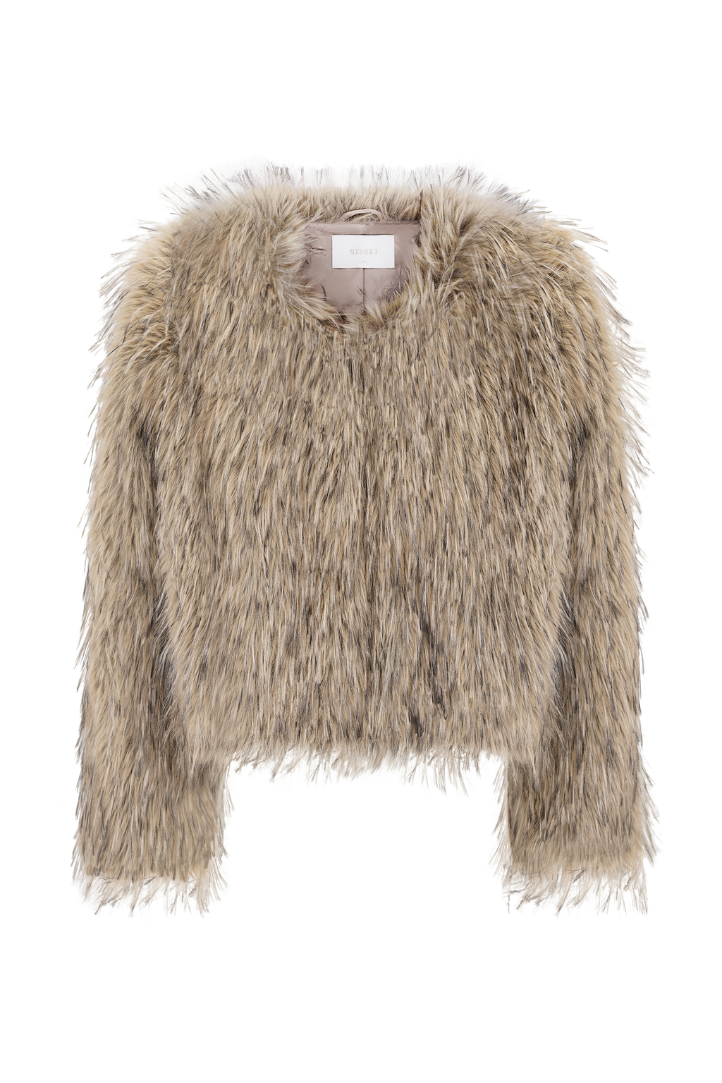 Ottie Mongolian Faux Fur Cropped Jacket - Brown Multi