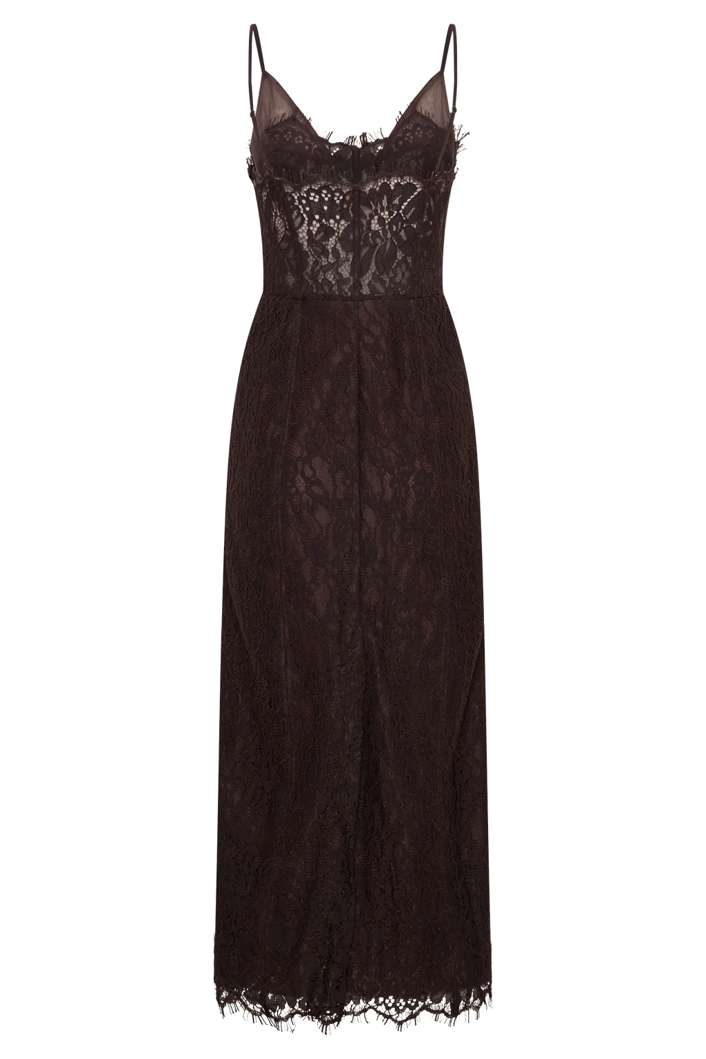 Ottilie Lace And Mesh Midi Dress - Dark Chocolate