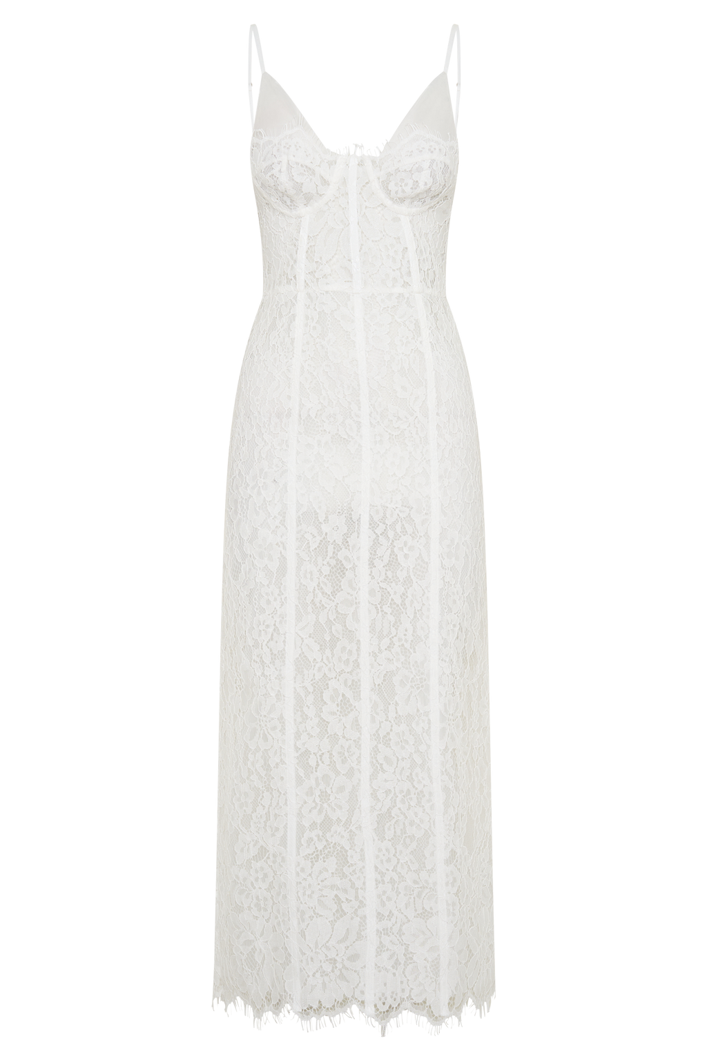 Ottilie Lace And Mesh Midi Dress - White