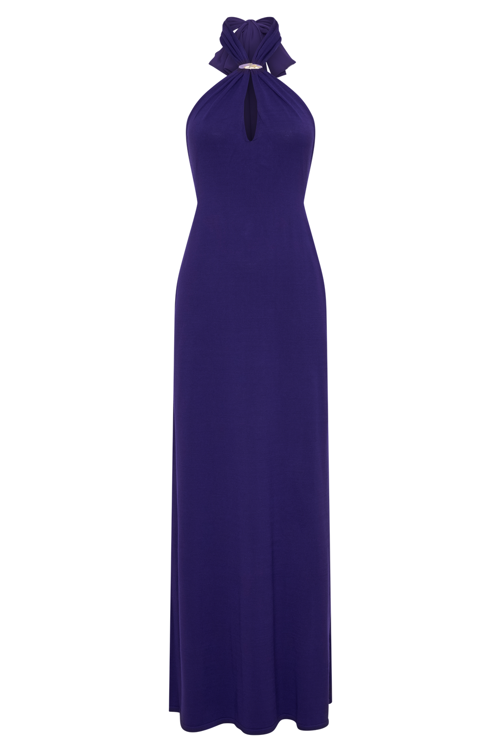 Ozias Halter Semi Sheer Knit Maxi Dress - Deep Purple