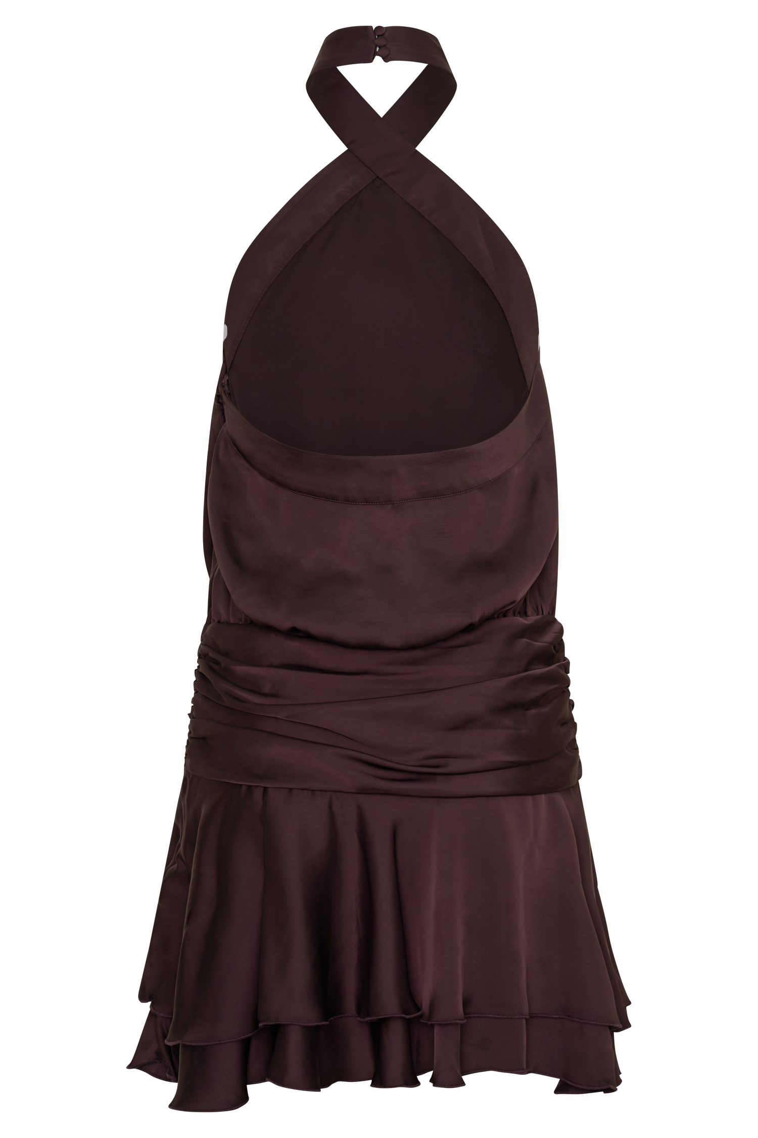 Poppy Satin Halter Mini Dress - Chocolate