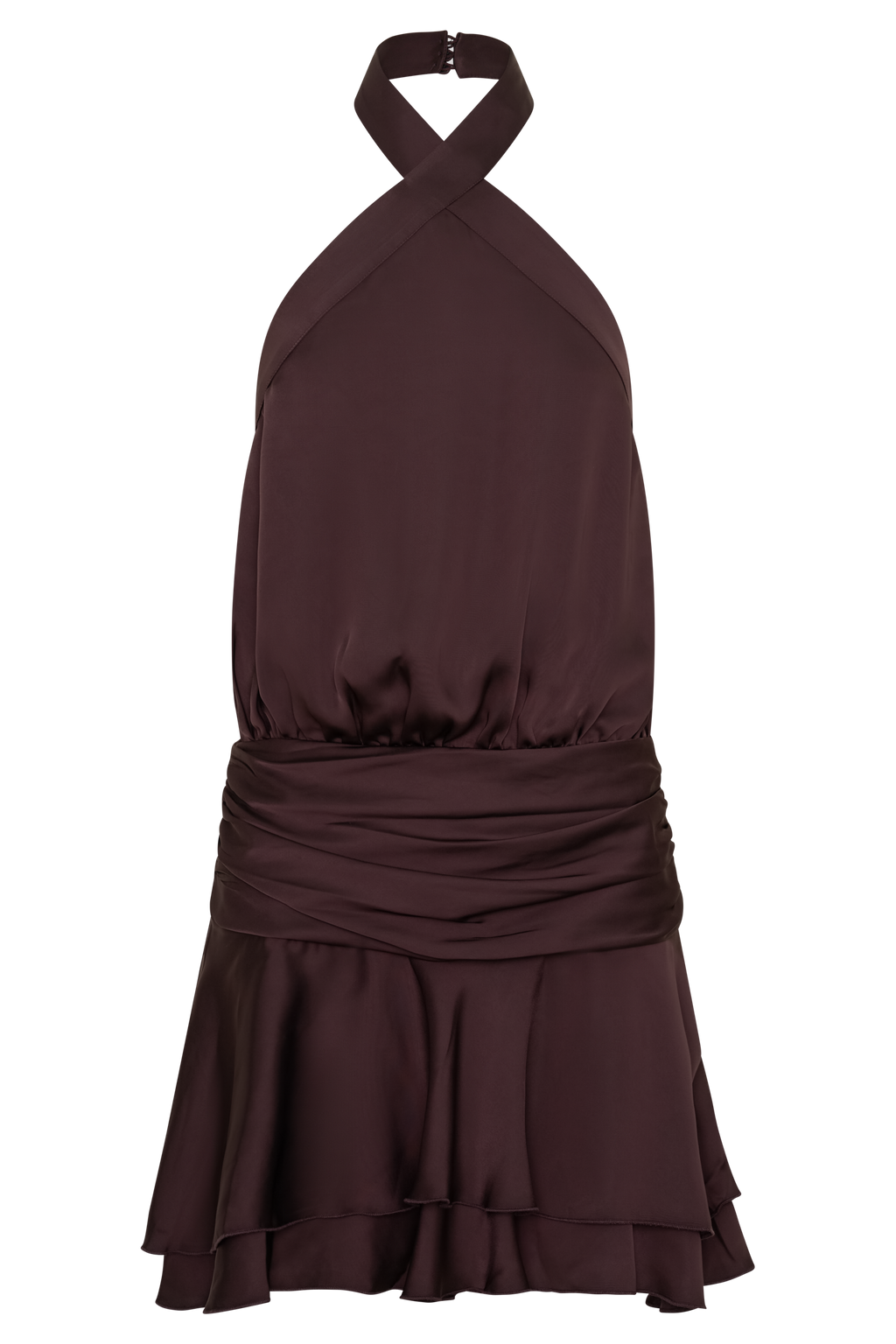Poppy Satin Halter Mini Dress - Chocolate