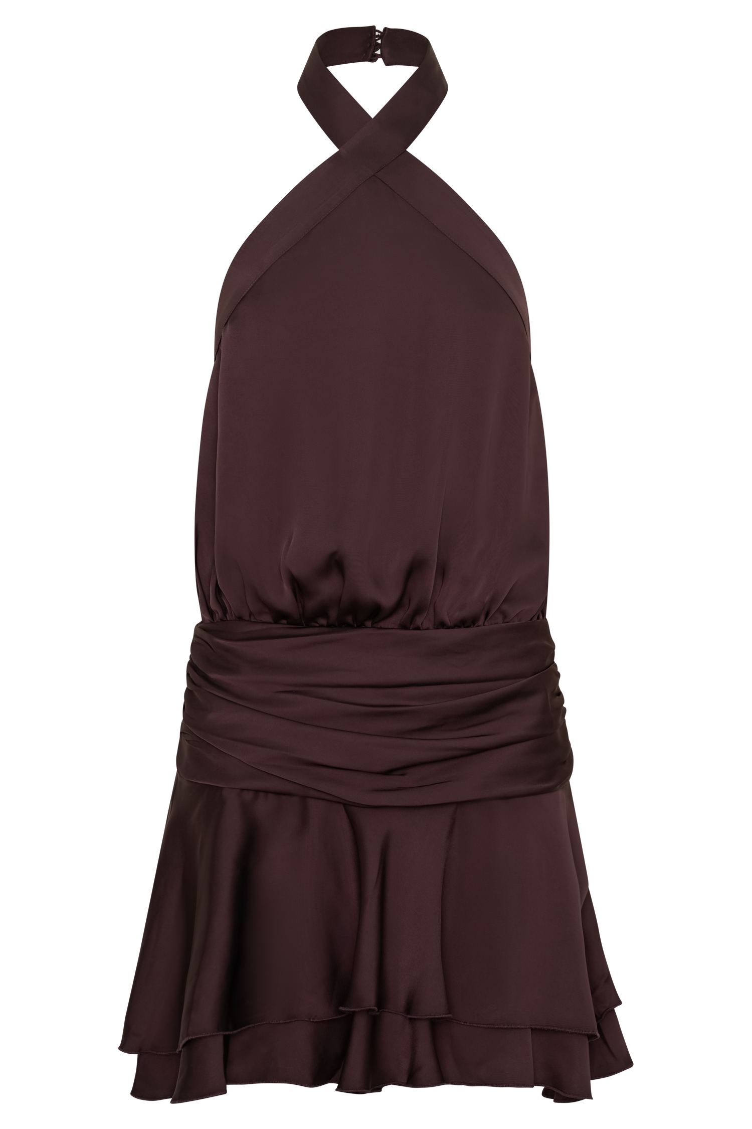 Poppy Satin Halter Mini Dress - Chocolate