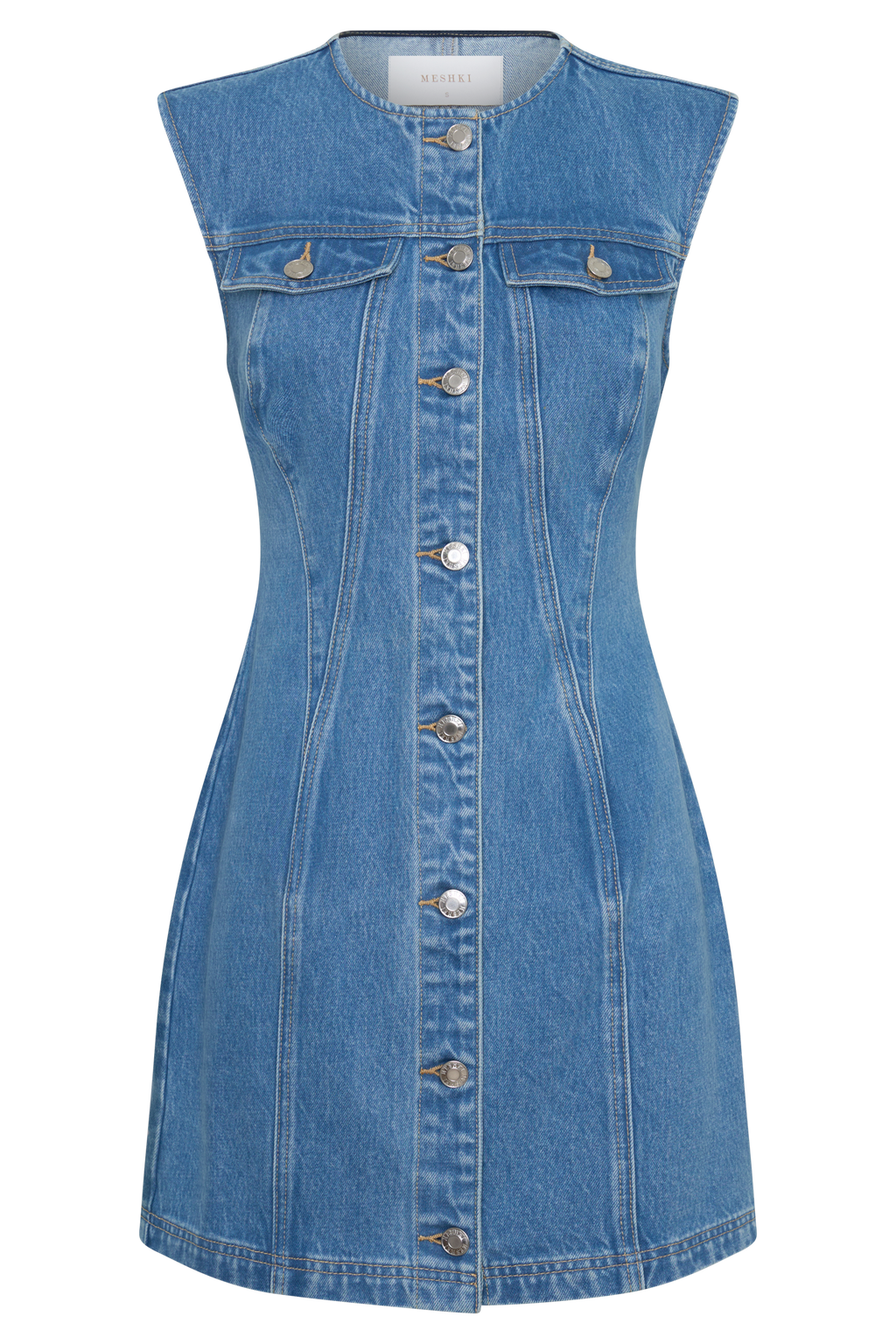 Penn Button Front Denim Mini Dress - Summer Blue