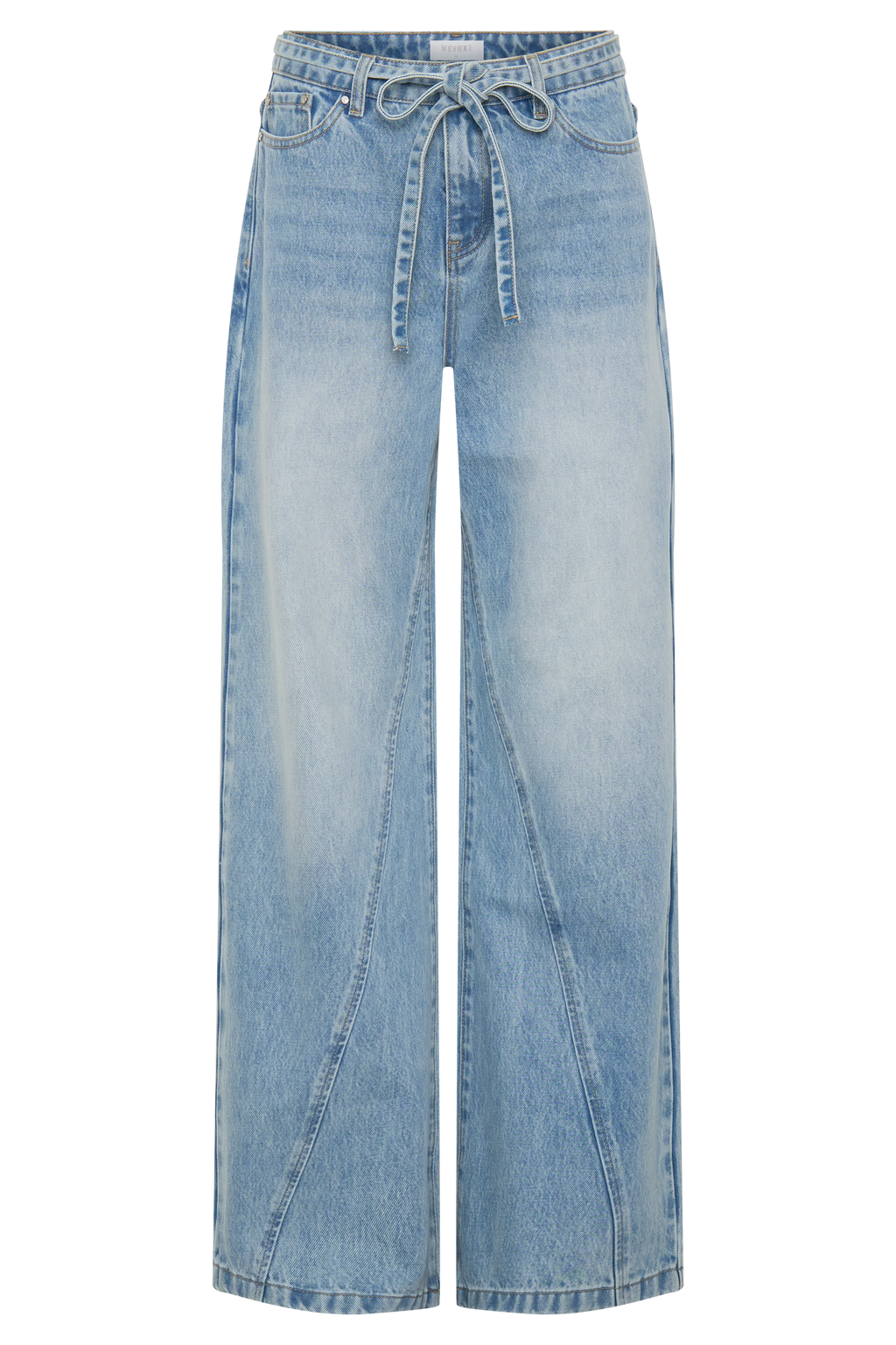 Perrie Mid Rise Straight Leg Tie Jeans - Washed Light Blue