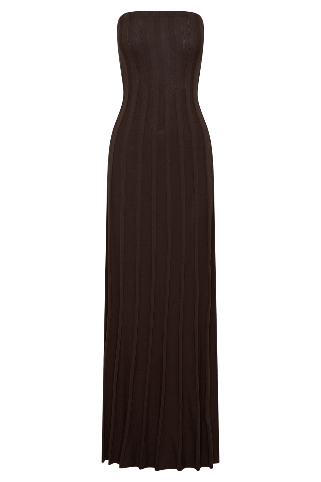 Pia Ribbed Strapless Maxi Dress - Chocolate