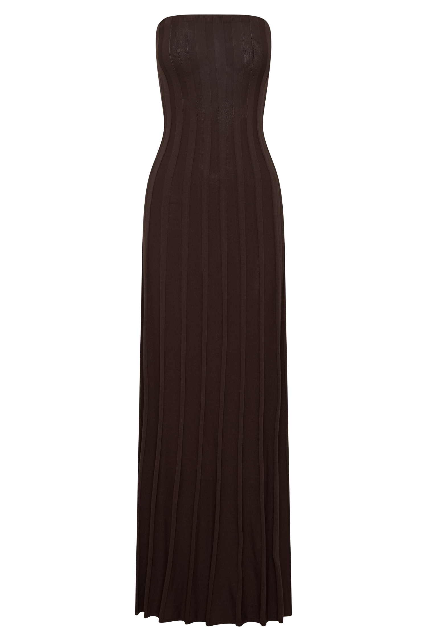 Pia Ribbed Strapless Maxi Dress - Chocolate
