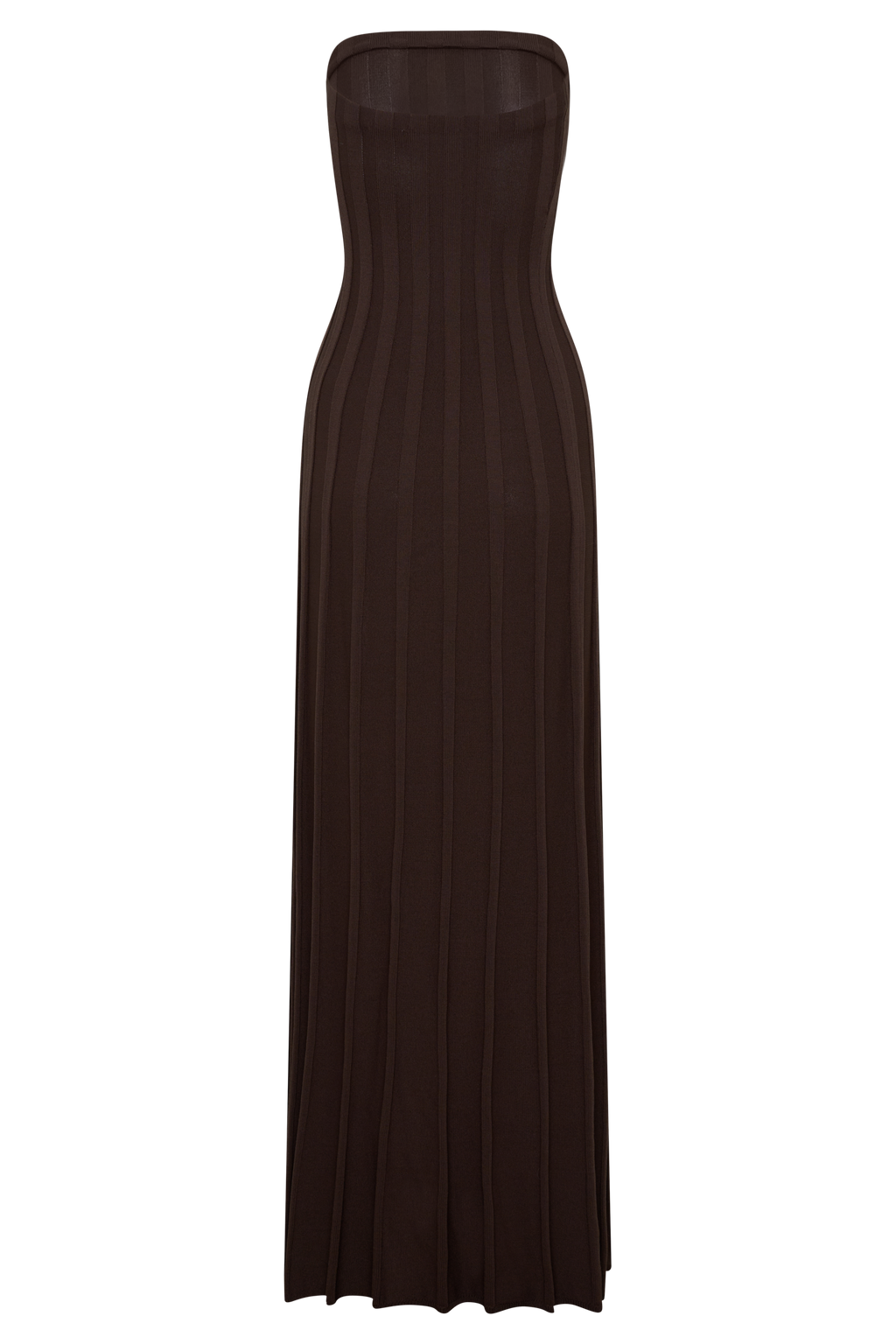 Pia Ribbed Strapless Maxi Dress - Chocolate