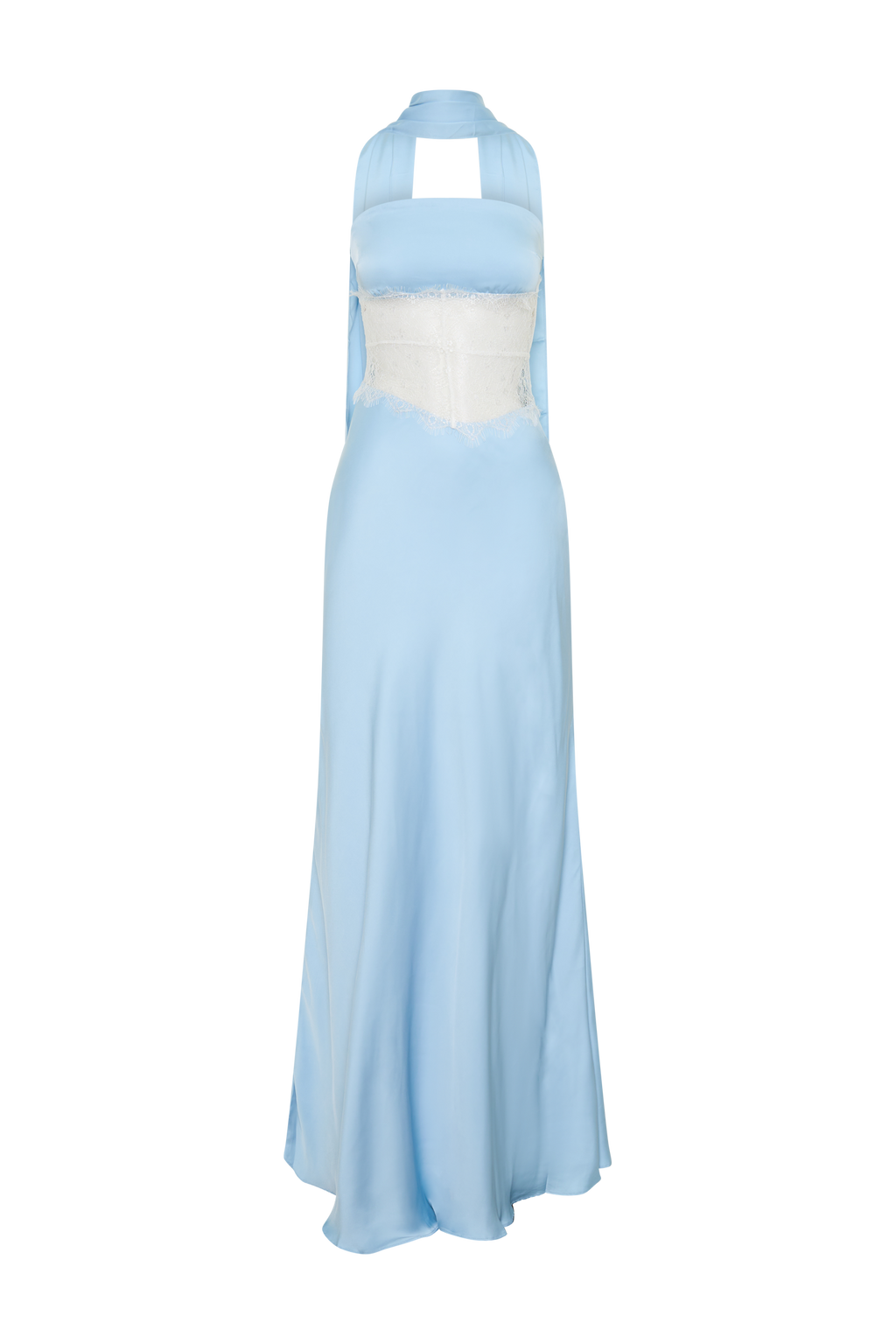 Pilar Strapless Satin And Lace Maxi Dress - Cornflower Blue