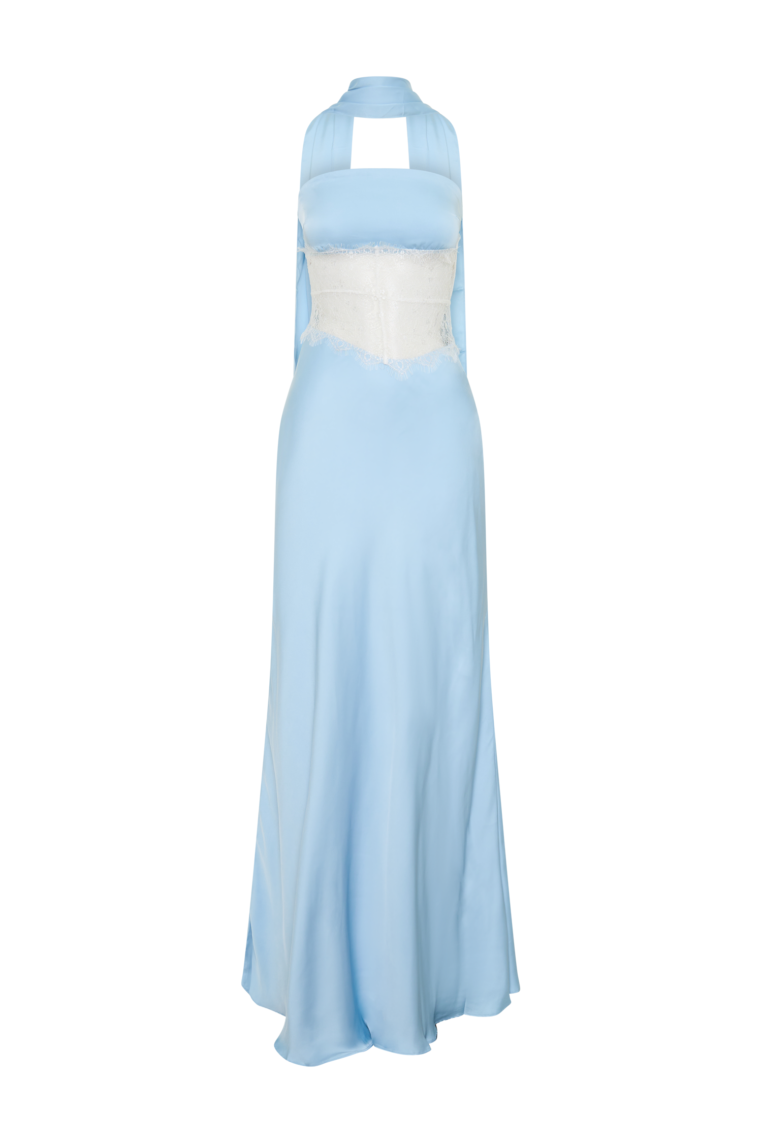 Pilar Strapless Satin And Lace Maxi Dress - Cornflower Blue