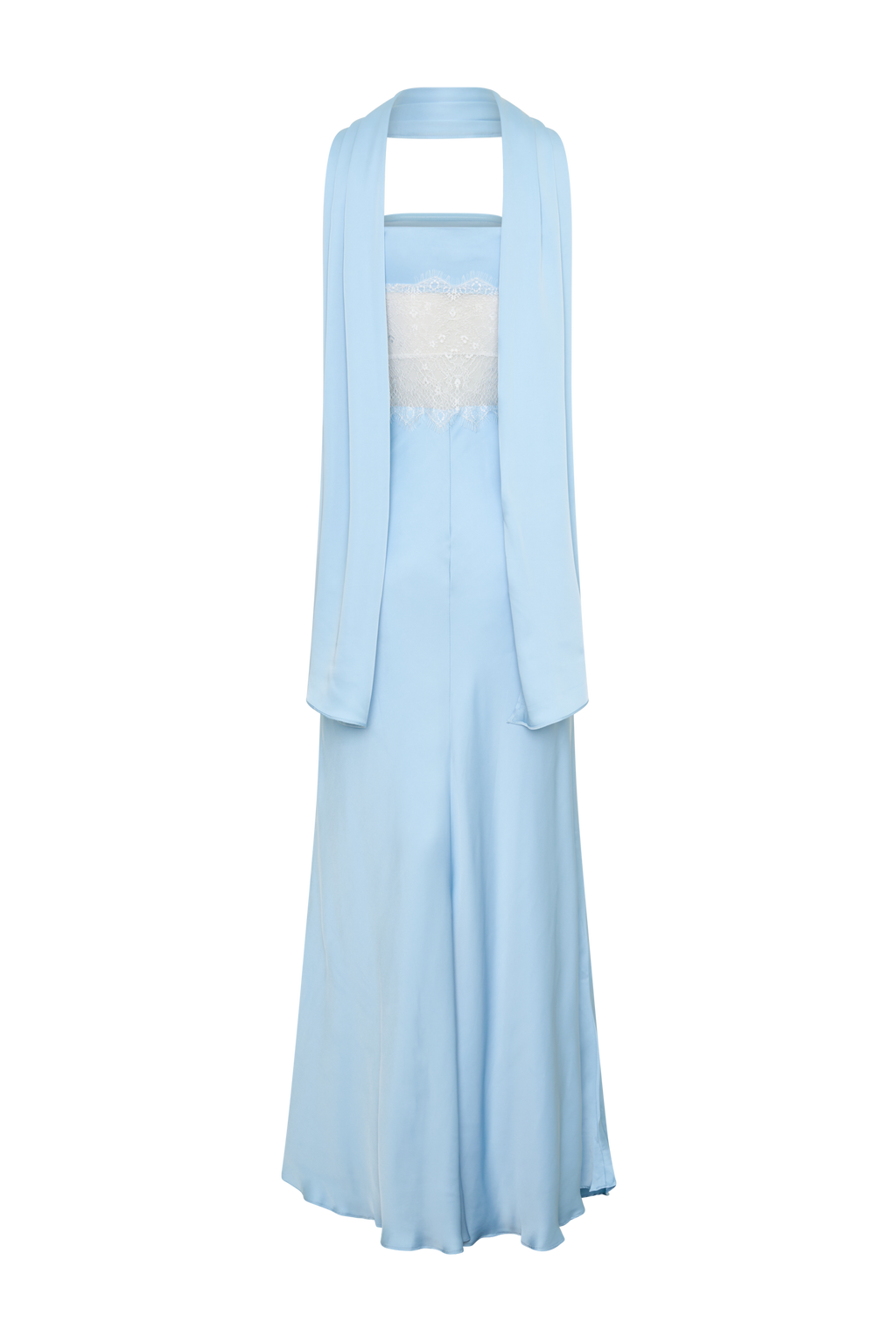 Pilar Strapless Satin And Lace Maxi Dress - Cornflower Blue