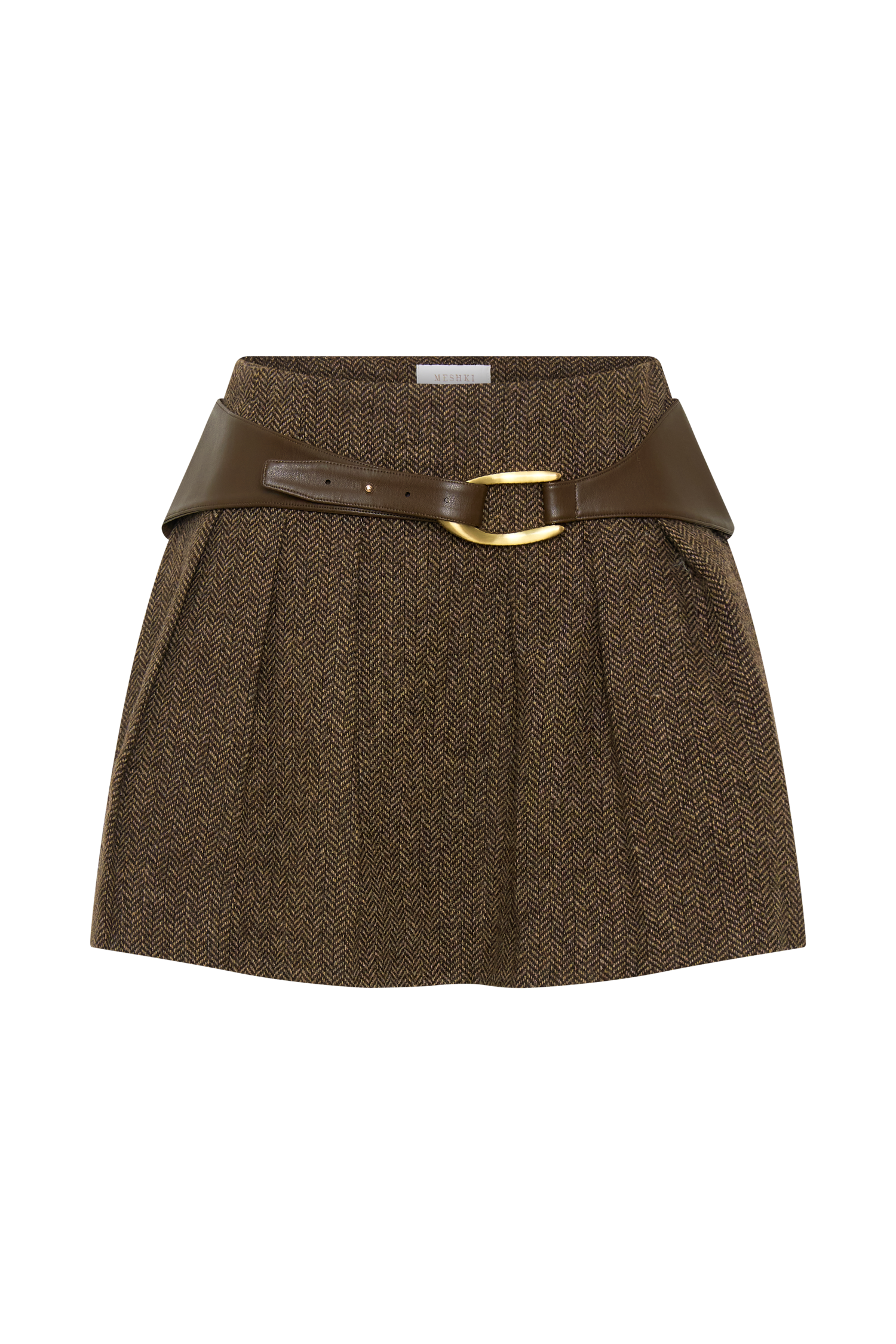 Romy Mini Skirt With Hardware - Herringbone