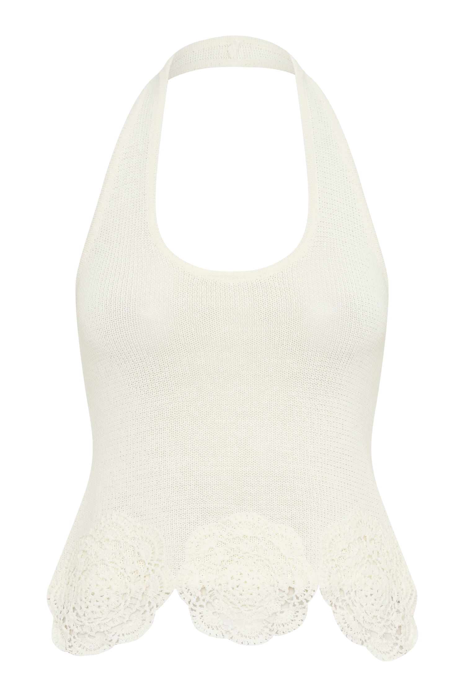 Salley Crochet Halter Longline Top - Ivory
