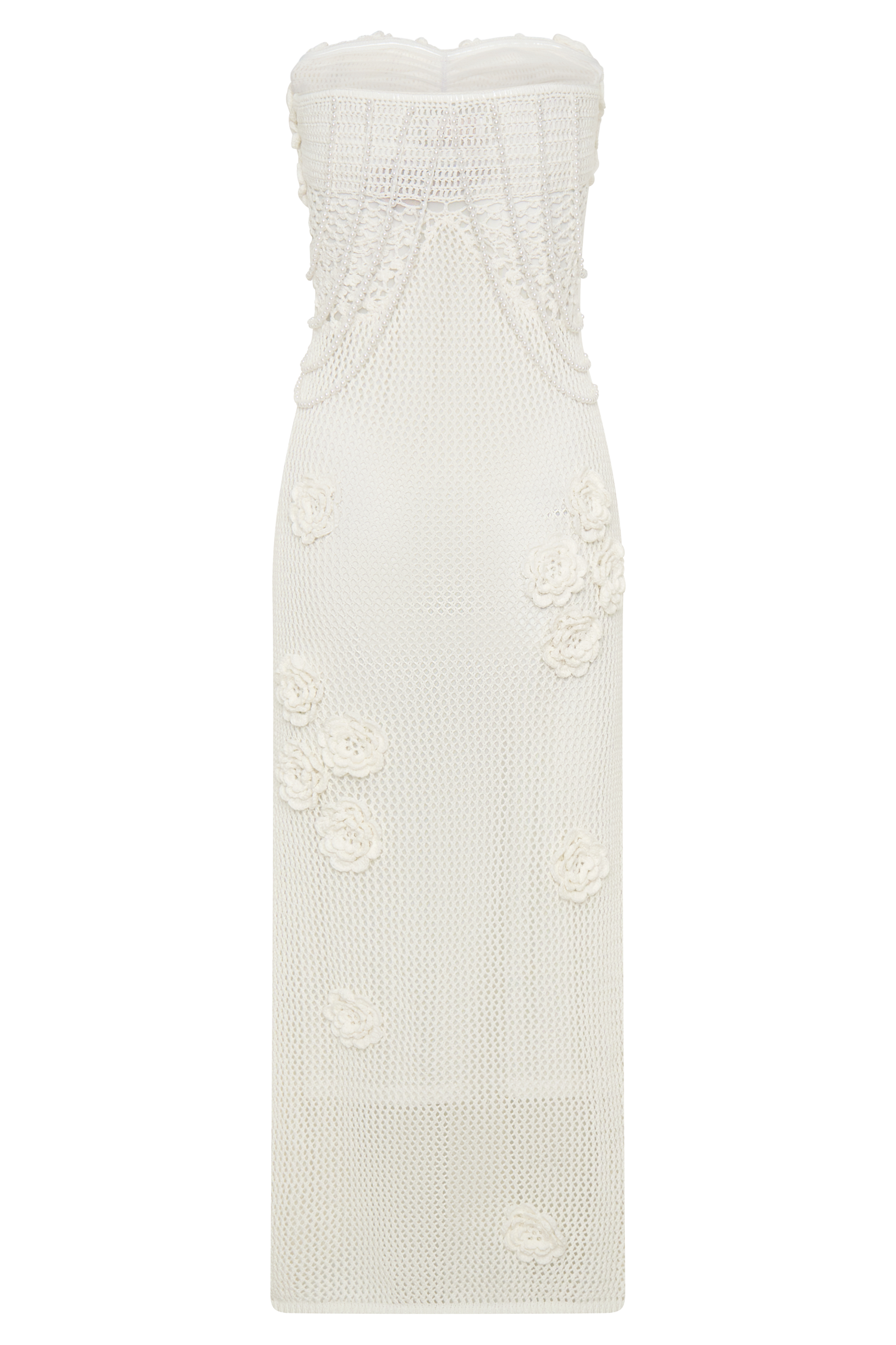 Samantha Crochet Midi Dress With Flowers - Ivory