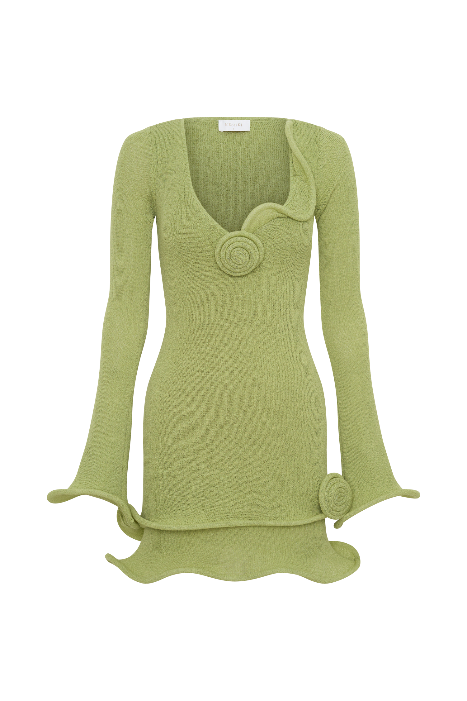 Samira Knit Long Sleeve Mini Dress - Light Olive