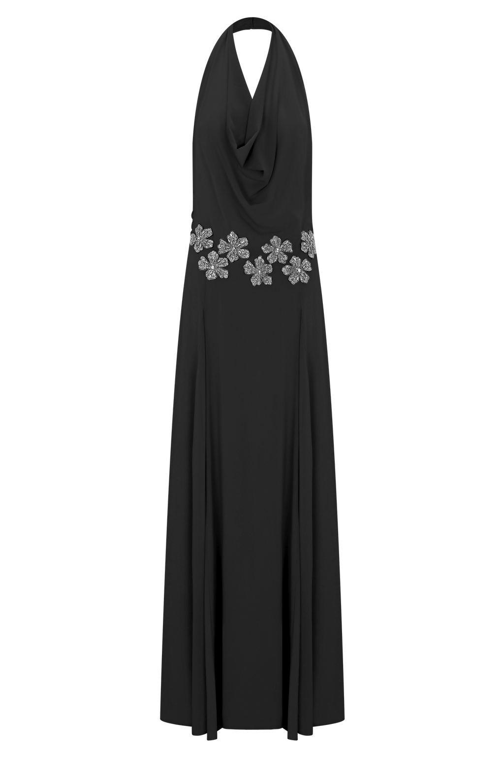 Santal Floral Chiffon Halter Maxi Dress - Black