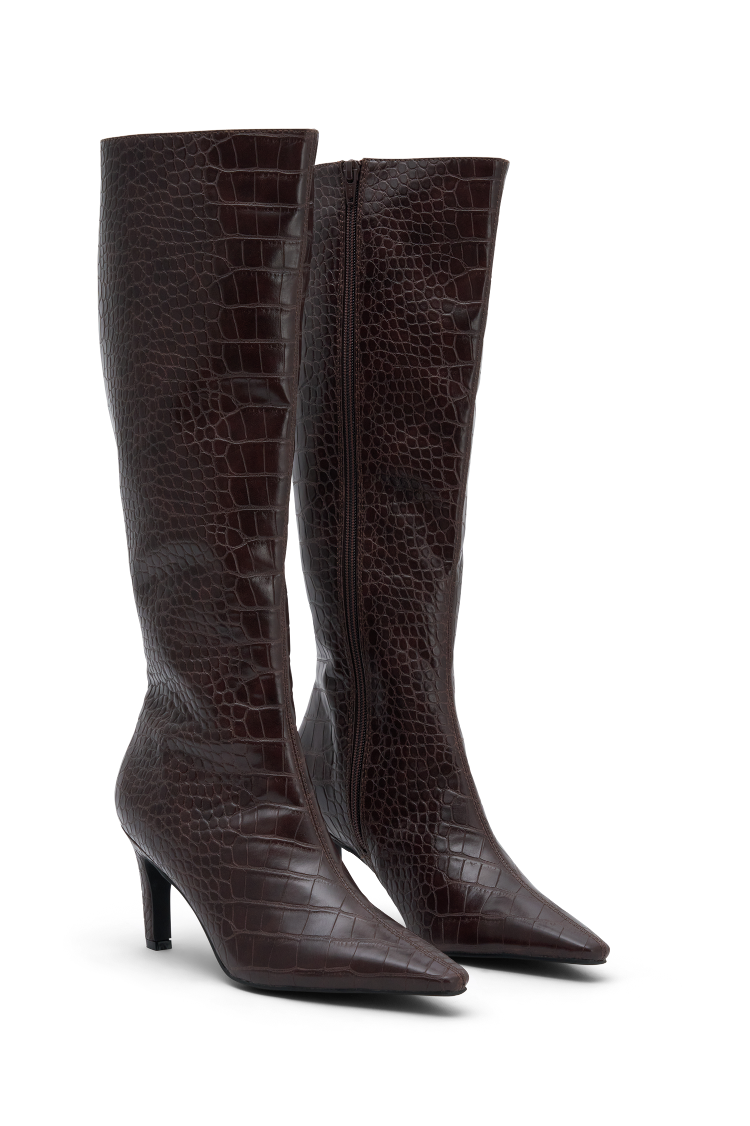 Sarah Faux Leather Crocodile Boot - Chocolate