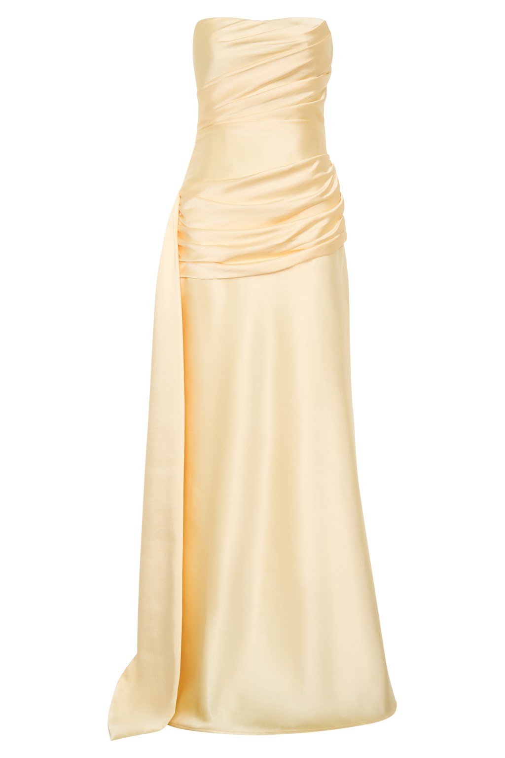Sarah Strapless Maxi Dress With Waist Tie - Lemon