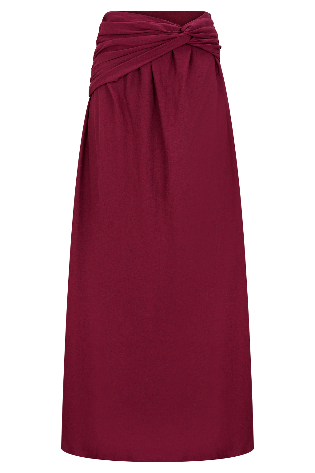 Scottie Gathered Linen Knot Maxi Skirt - Wine