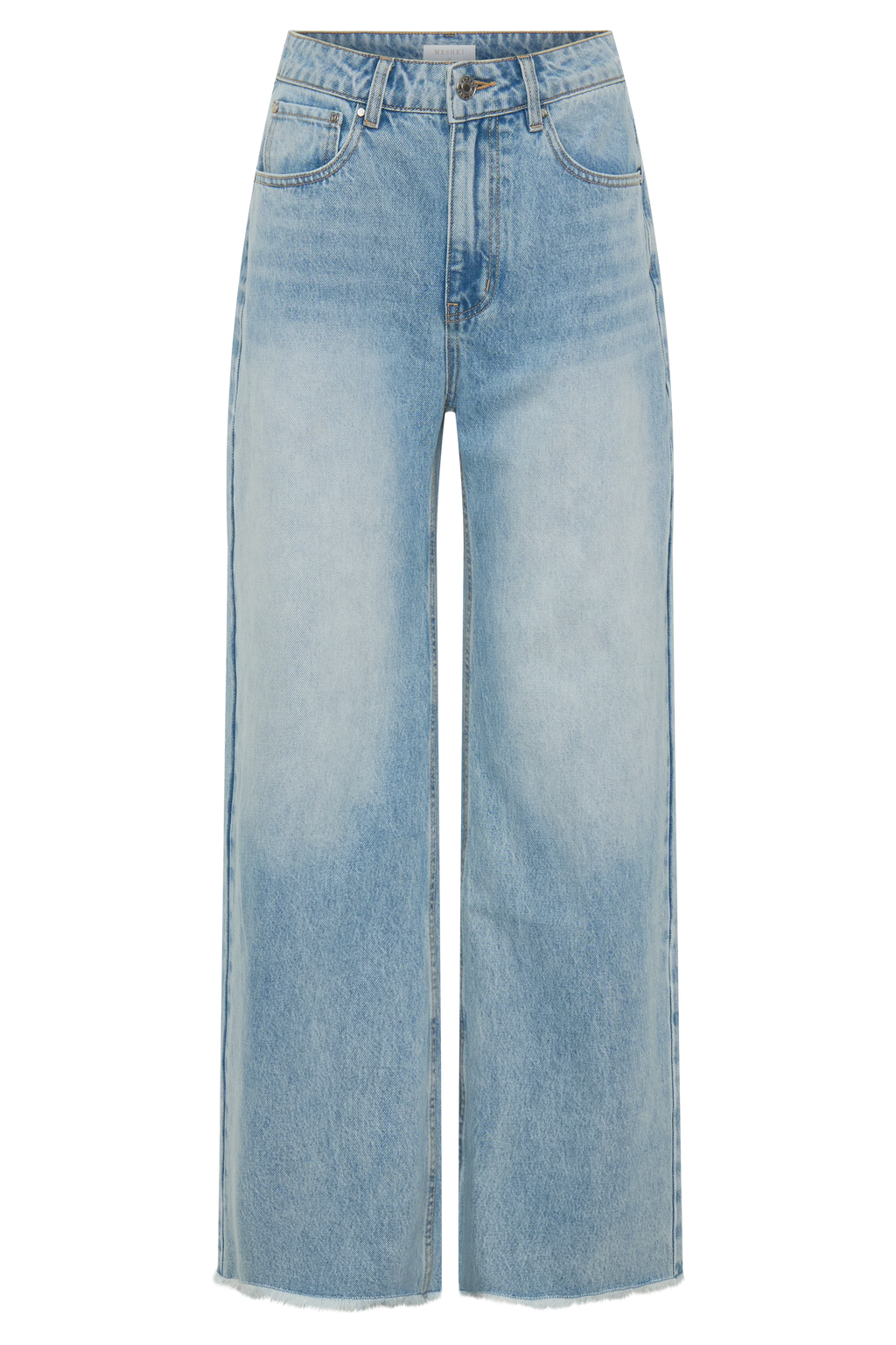 Sebastian Straight Leg Denim Jeans With Fray Hem - Washed Light Blue