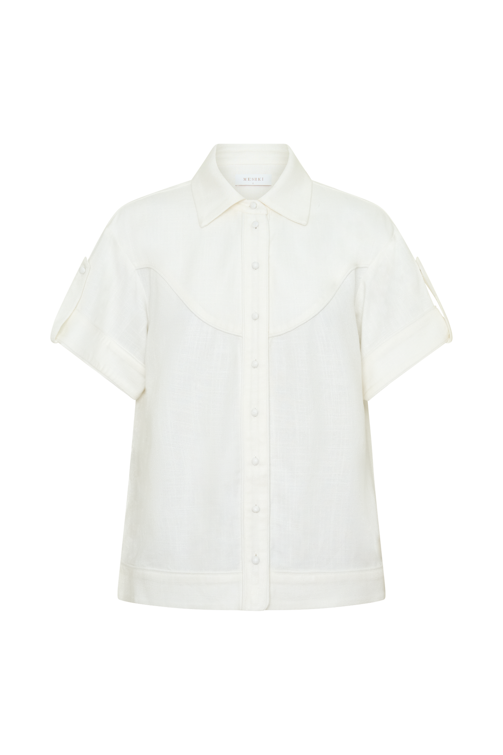 Selena Linen Short Sleeve Shirt - White